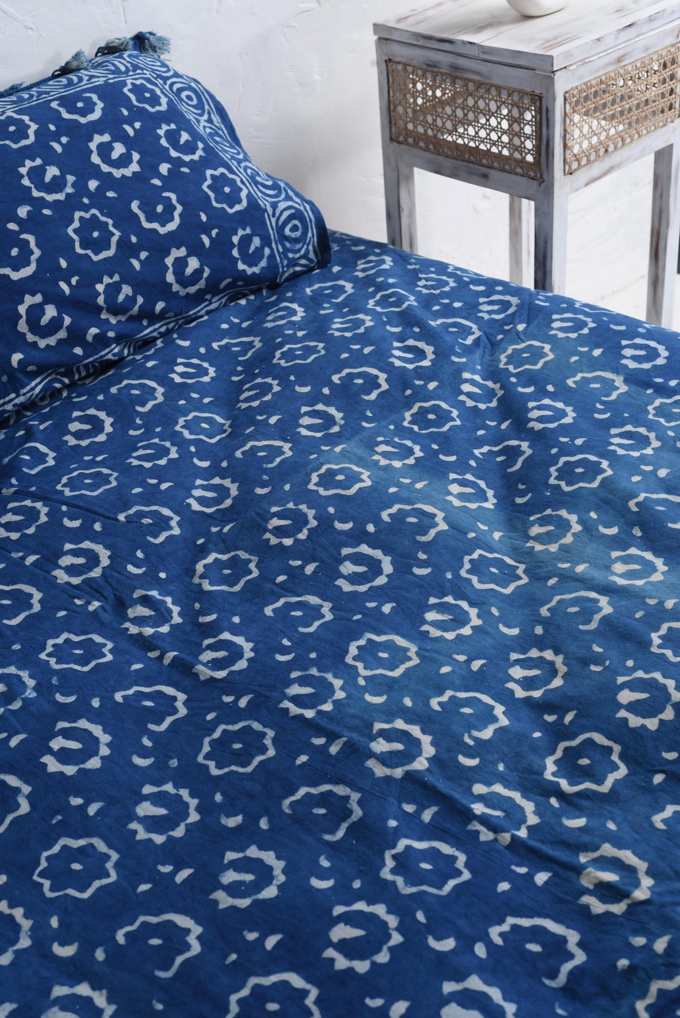 Mud Cloth Blue Block Printed Bedsheet and Pillow Set