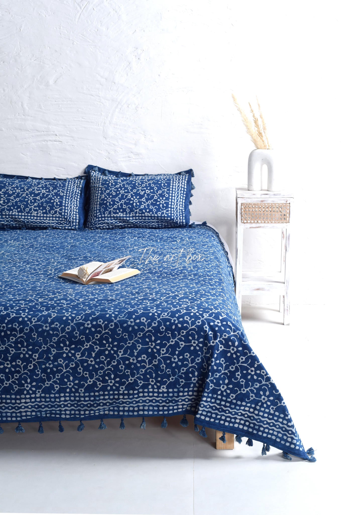 Stone Washed Luxury Block Printed Bedsheet and Pillow Set