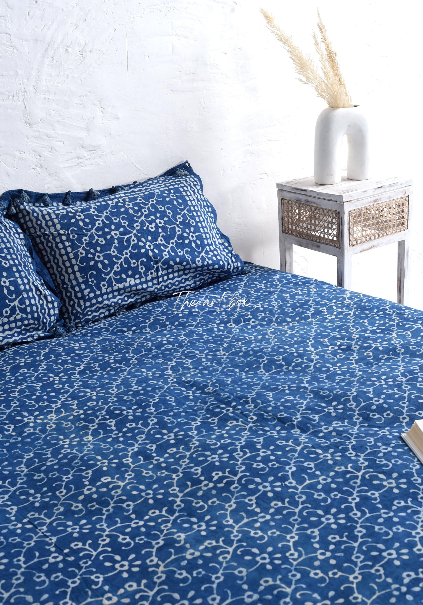 Stone Washed Luxury Block Printed Bedsheet and Pillow Set