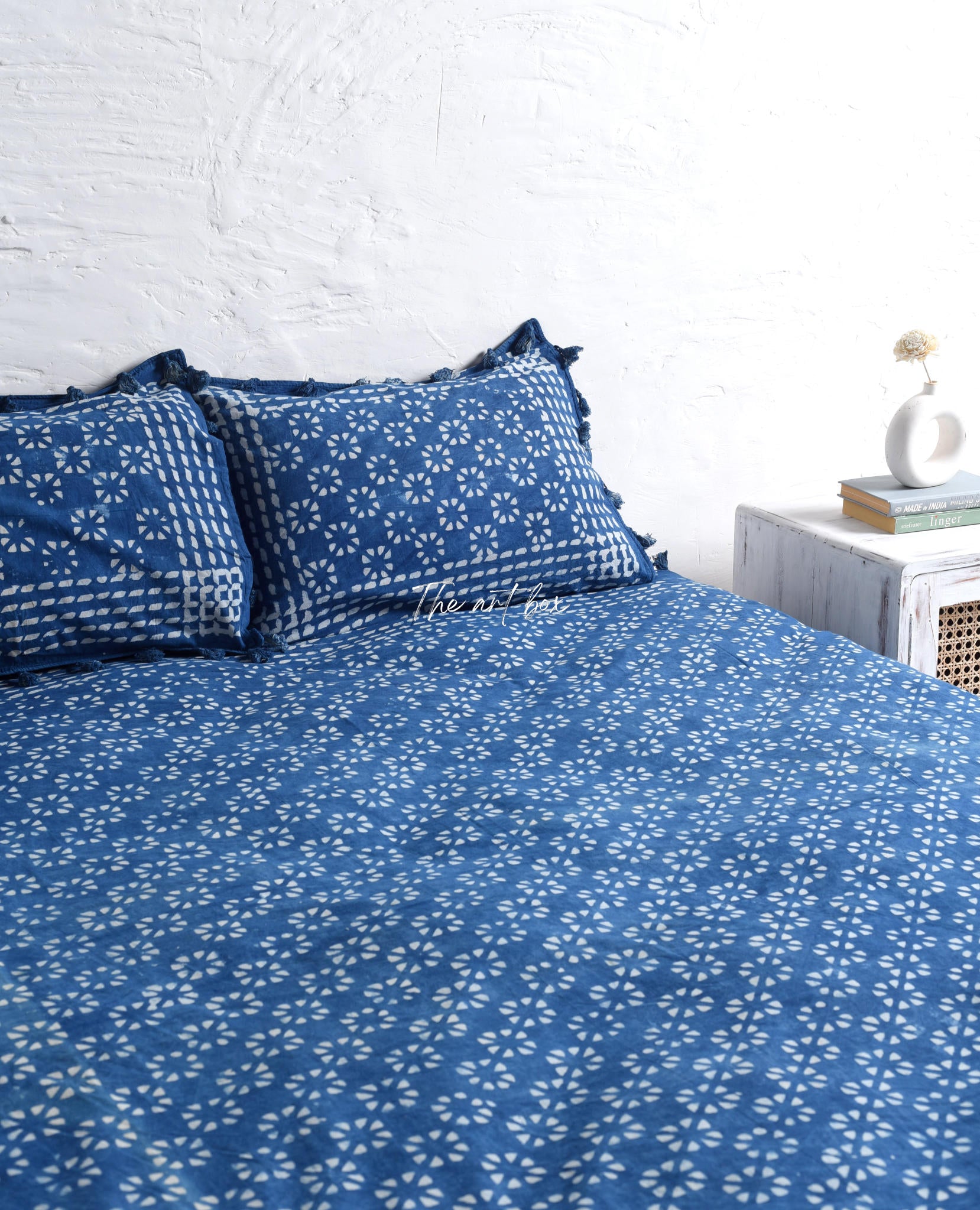 Flower Aesthetic Block Printed Bedsheet and Pillow Set