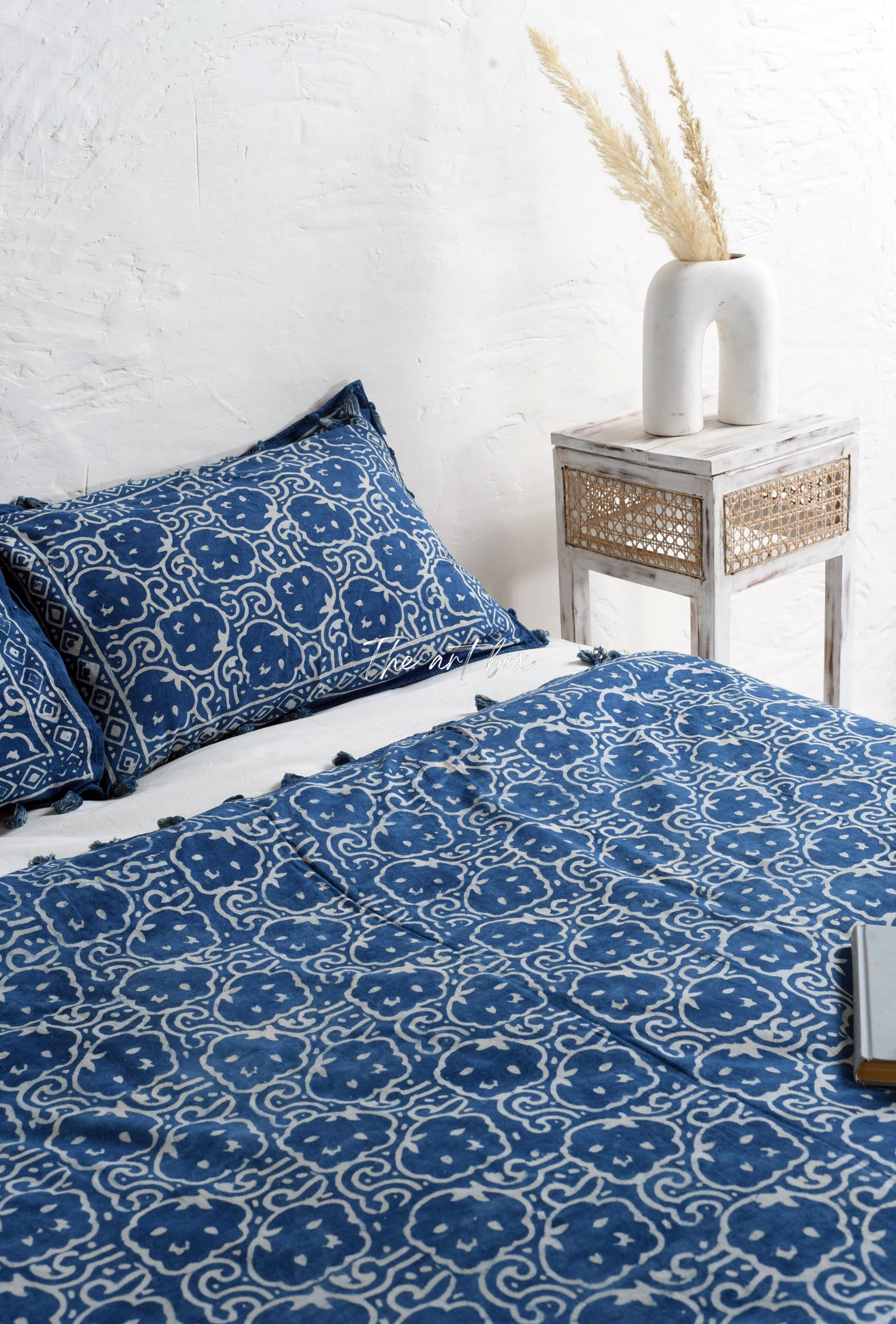 Indigo Hand Block Printed Duvet Cover and Pillow Set