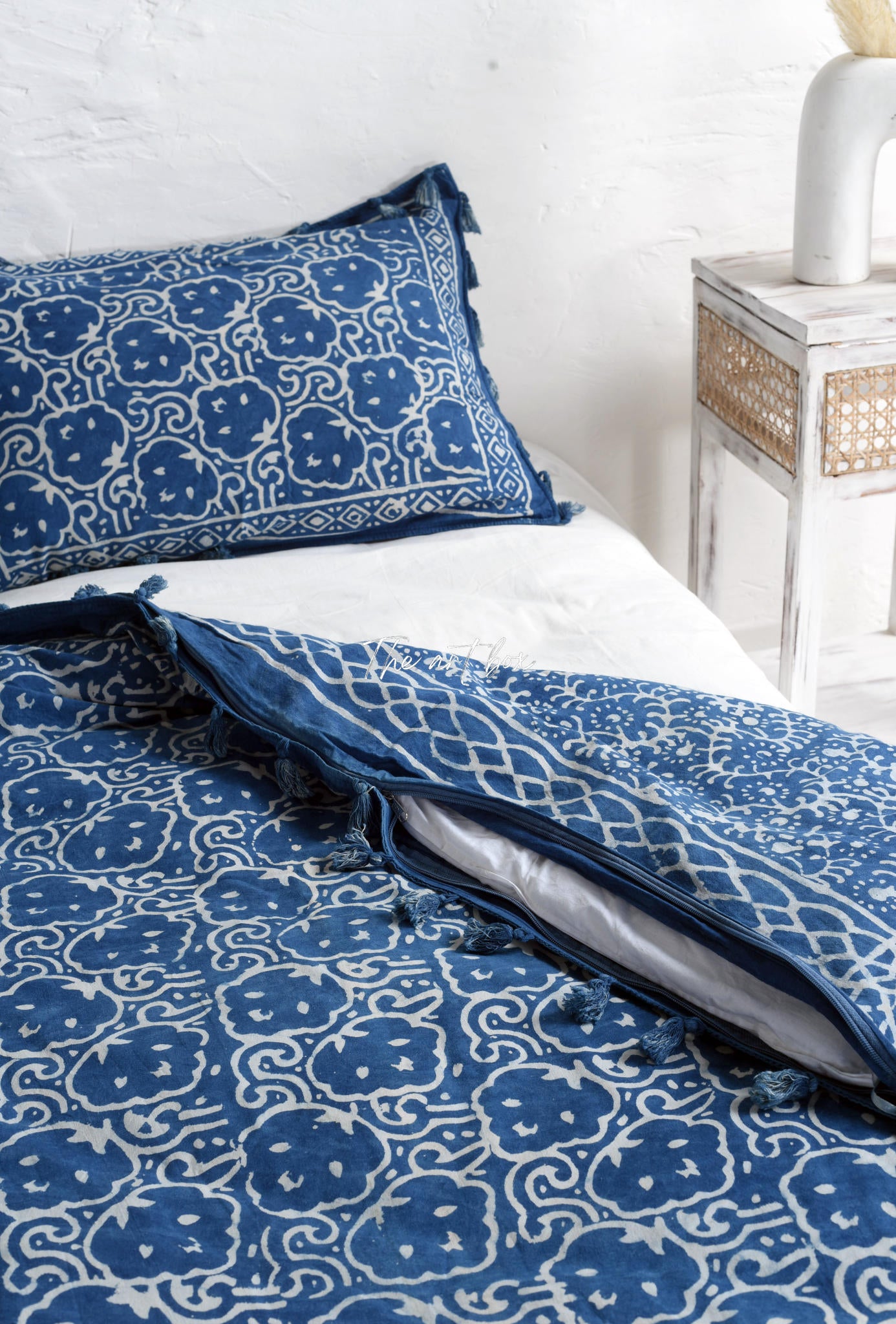 Indigo Hand Block Printed Duvet Cover and Pillow Set