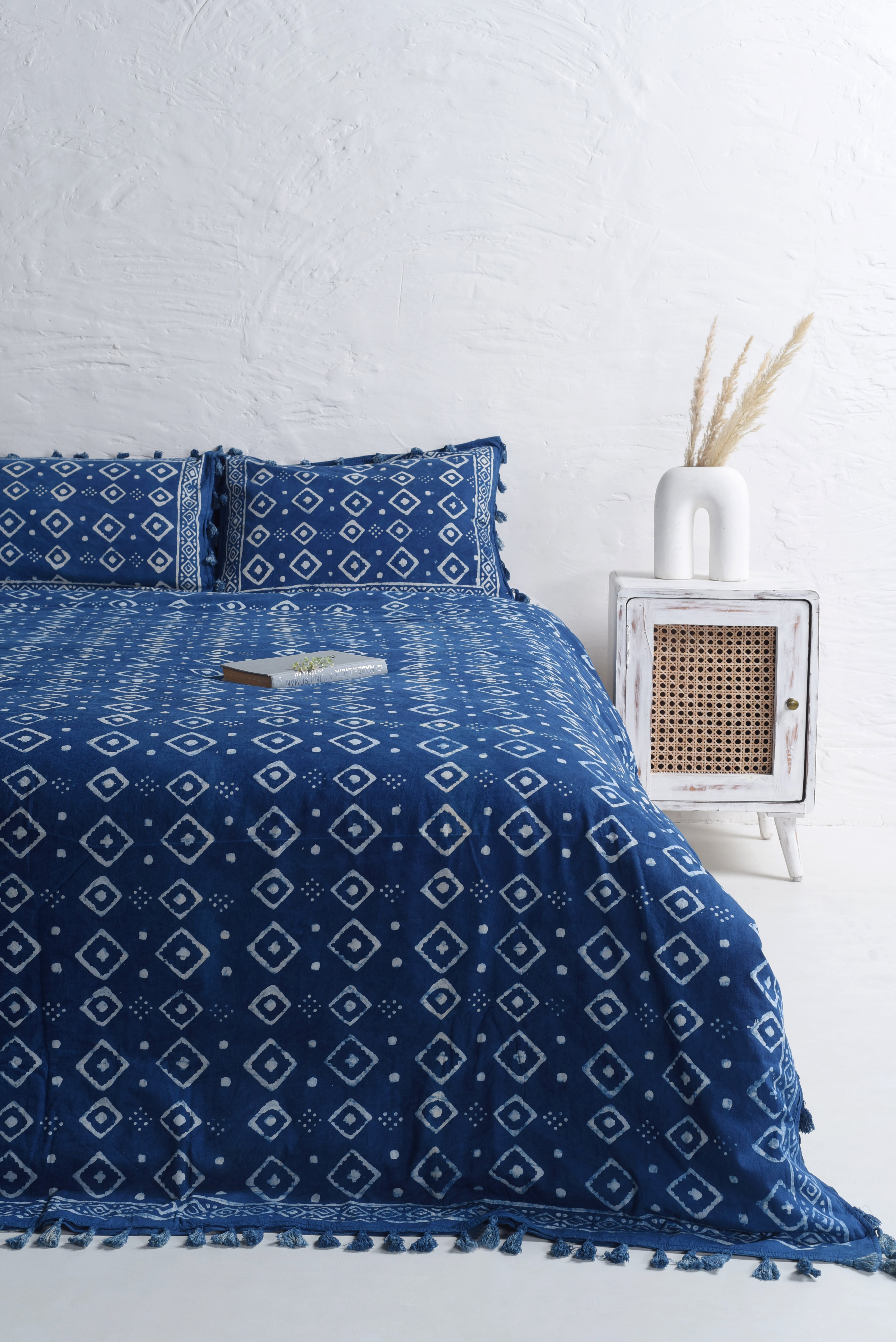 Mud Cloth Blue Block Printed Duvet Cover and Pillow Set