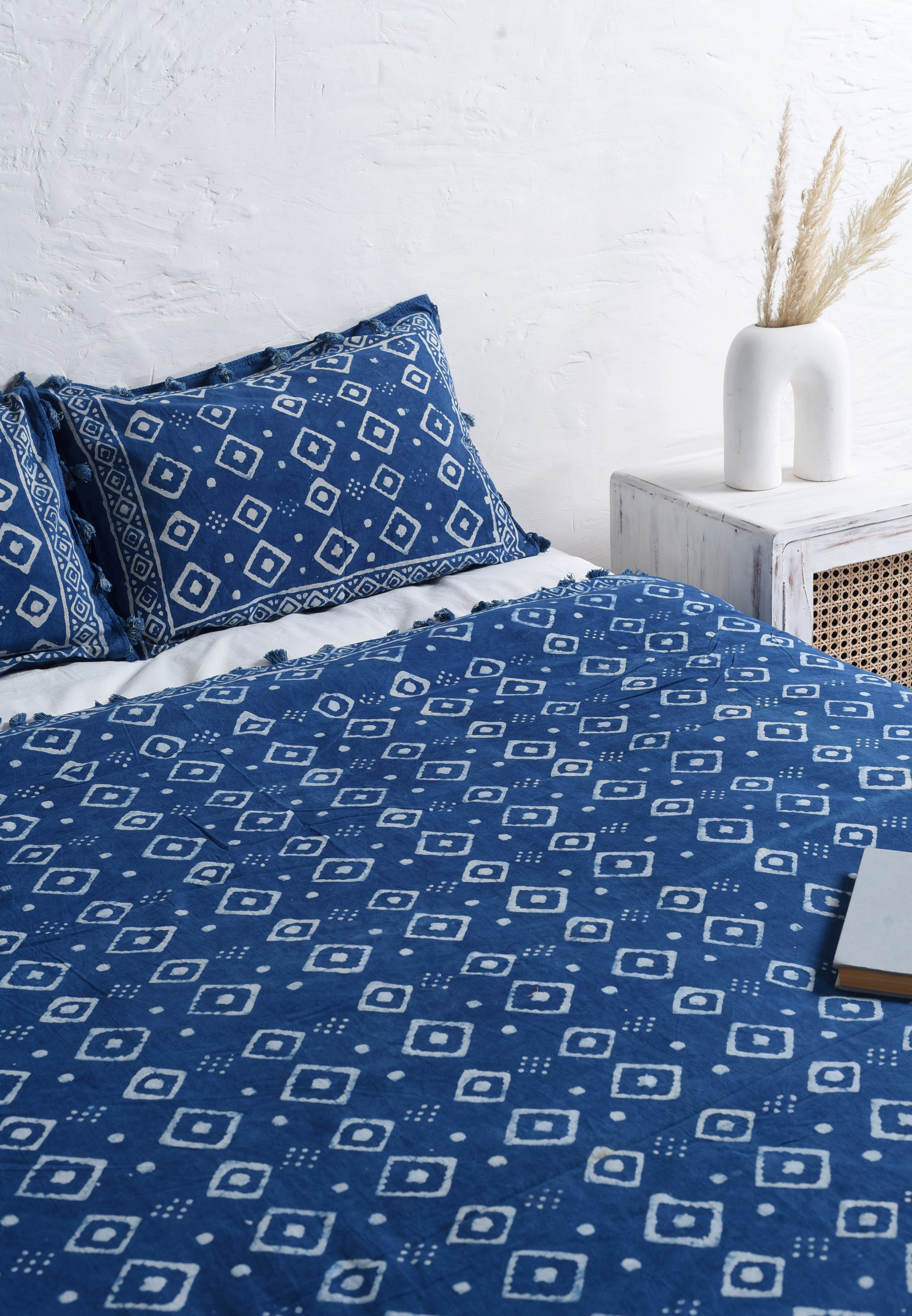 Mud Cloth Blue Block Printed Duvet Cover and Pillow Set