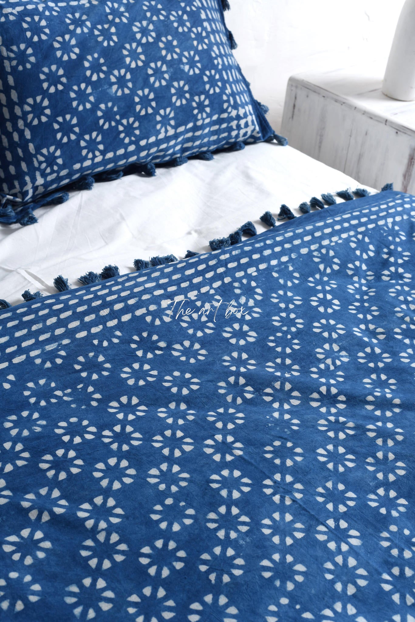 Boho Aesthetic Stone Washed Block Printed Duvet Cover and Pillow Set