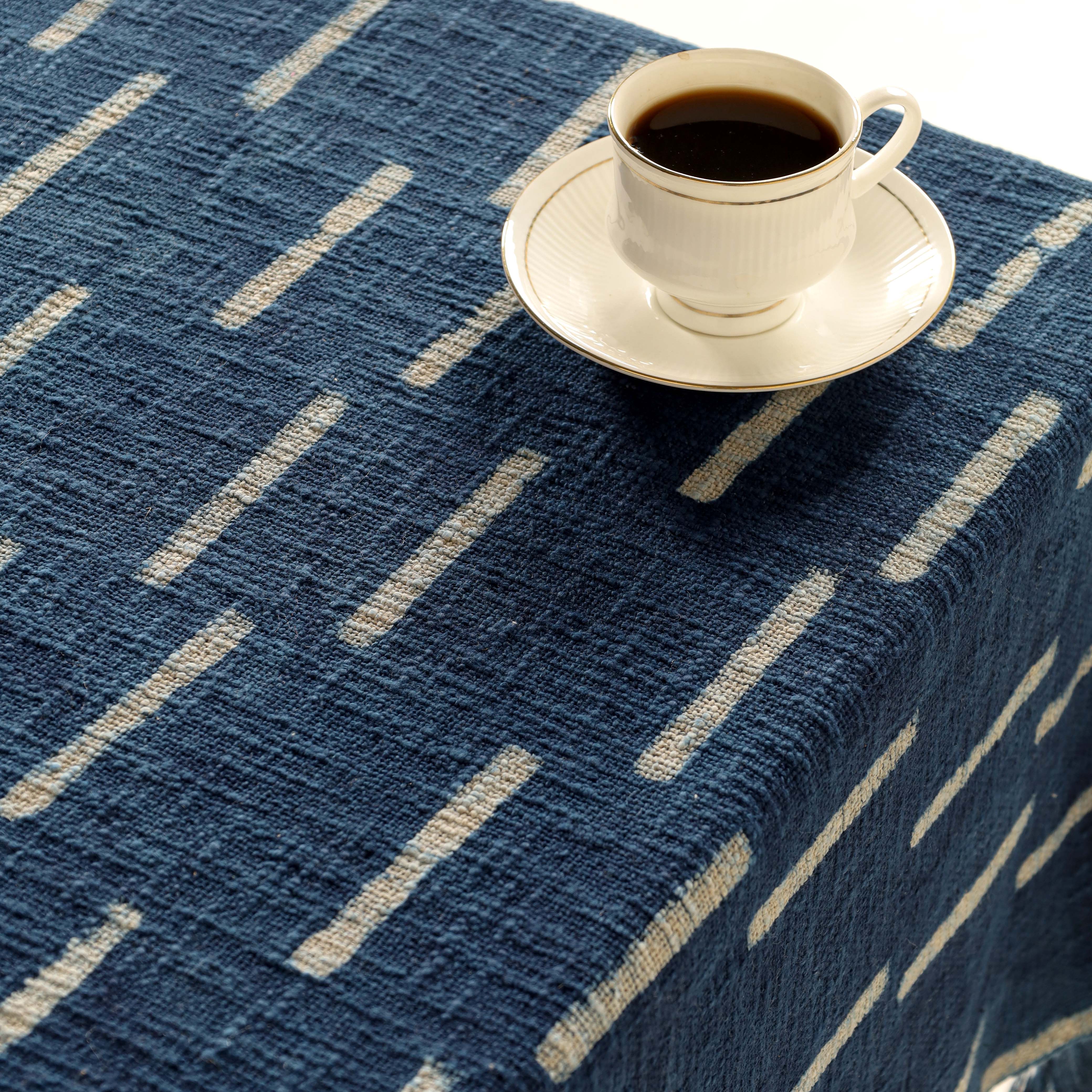 Blue with White Stripe Cotton Tablecloth