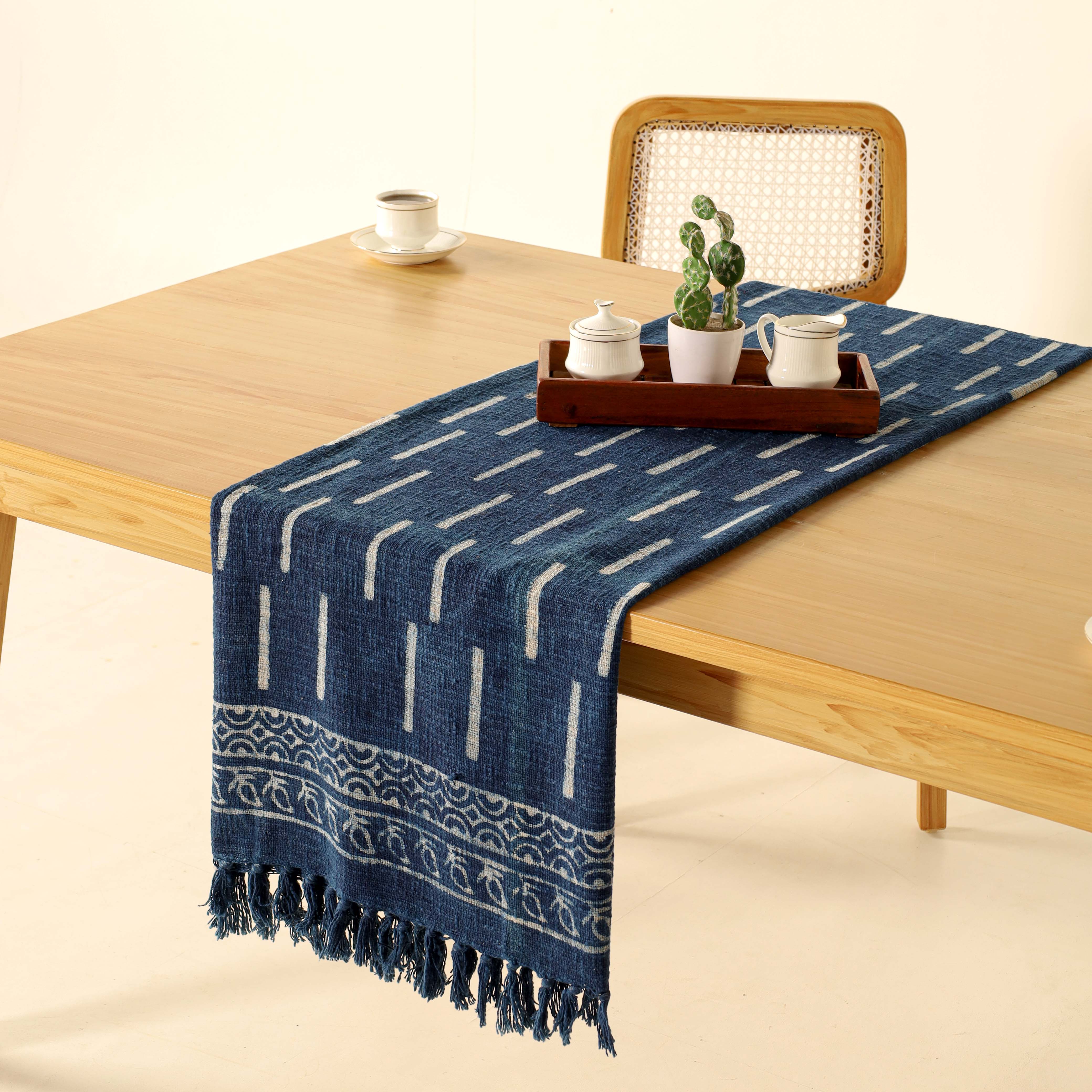 Blue with White Stripe Cotton Tablecloth