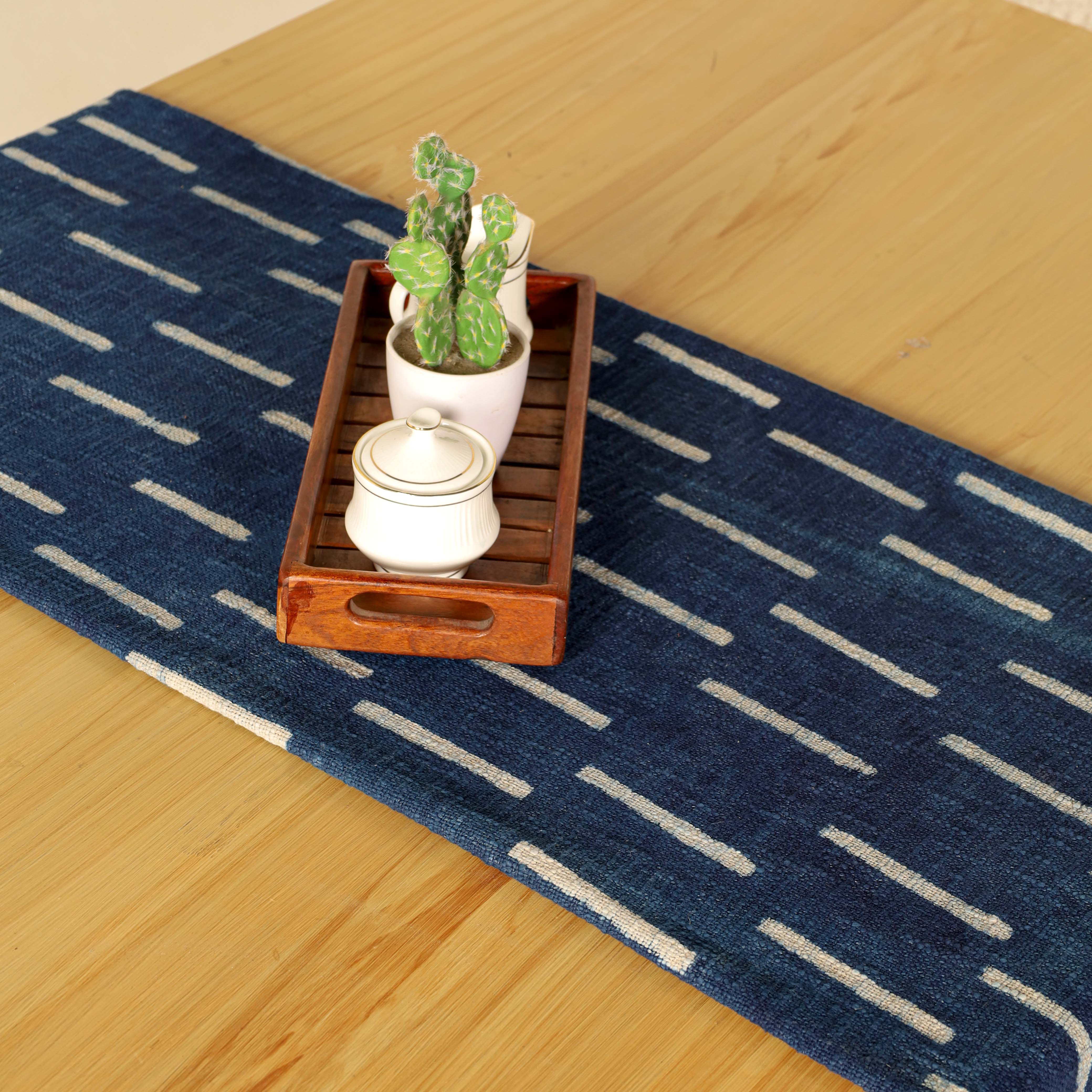 Blue with White Stripe Cotton Tablecloth