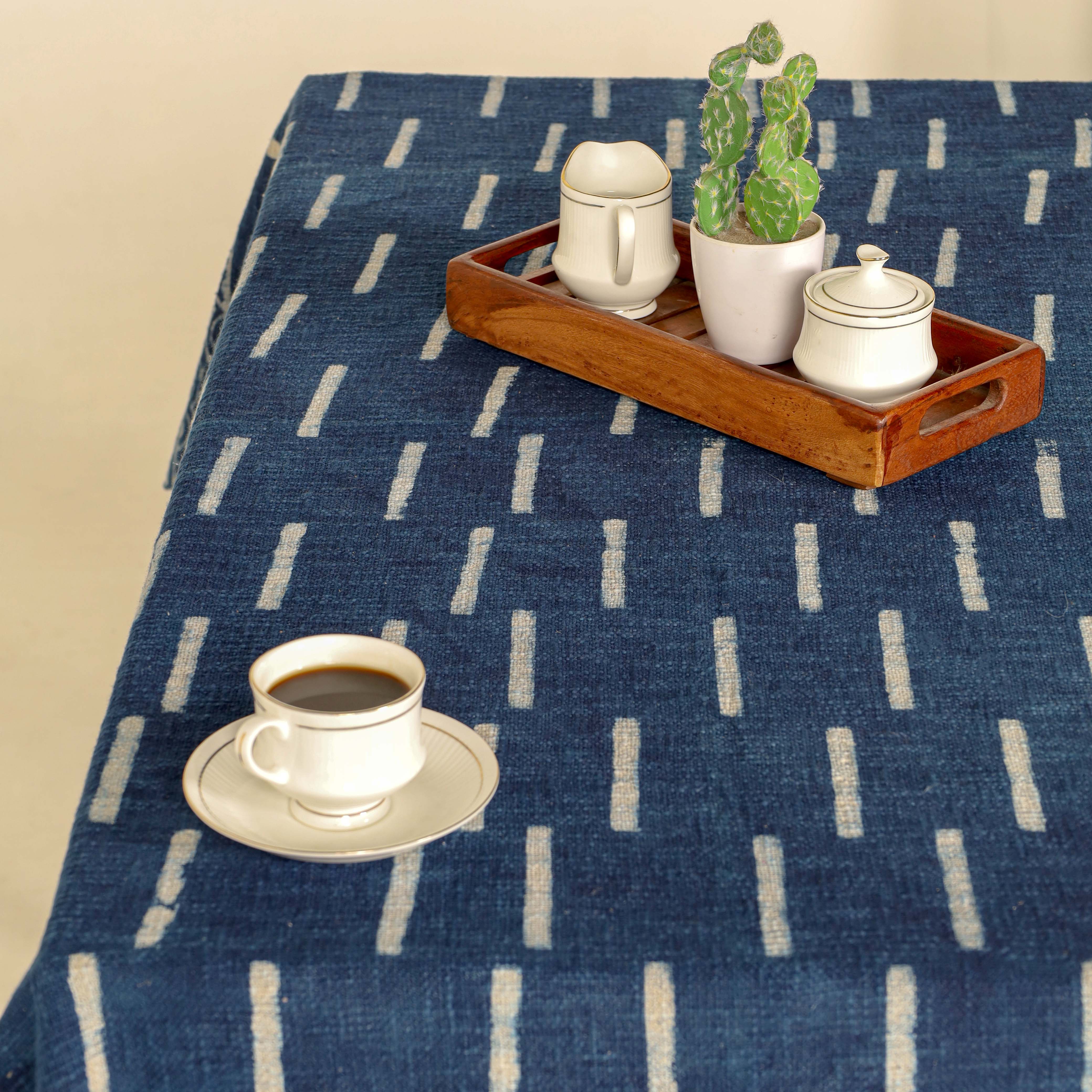 Blue with White Stripe Cotton Tablecloth