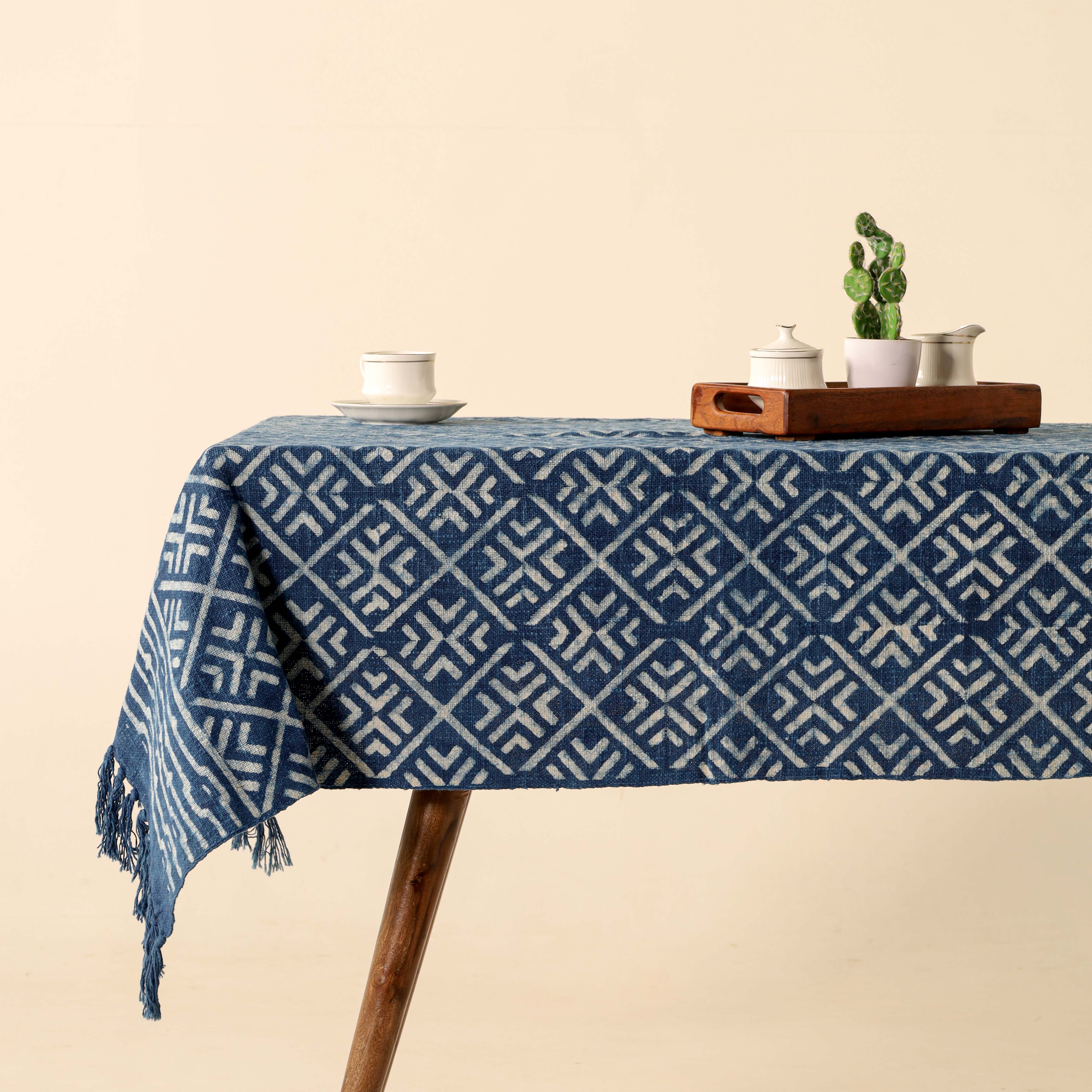 Dark Blue Cotton Tablecloth