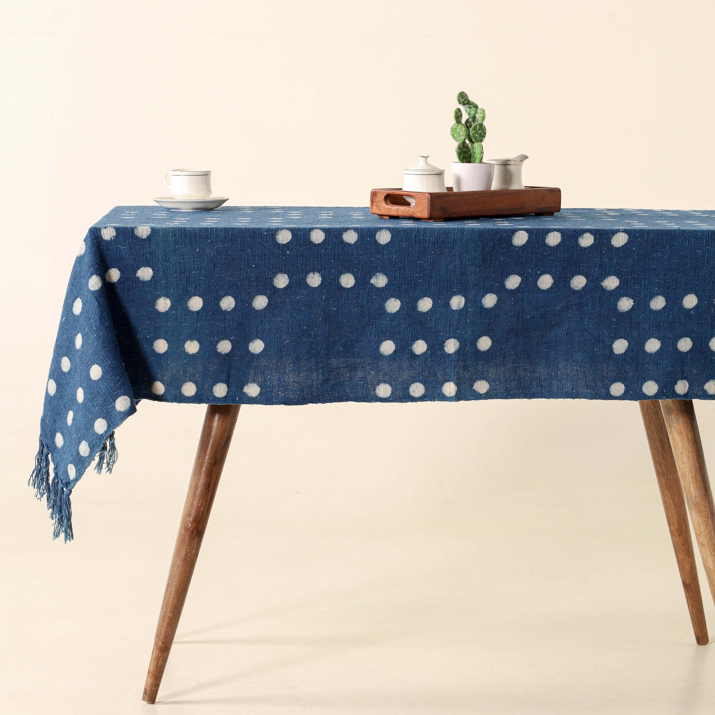 Blue White Dotted Cotton Tablecloth