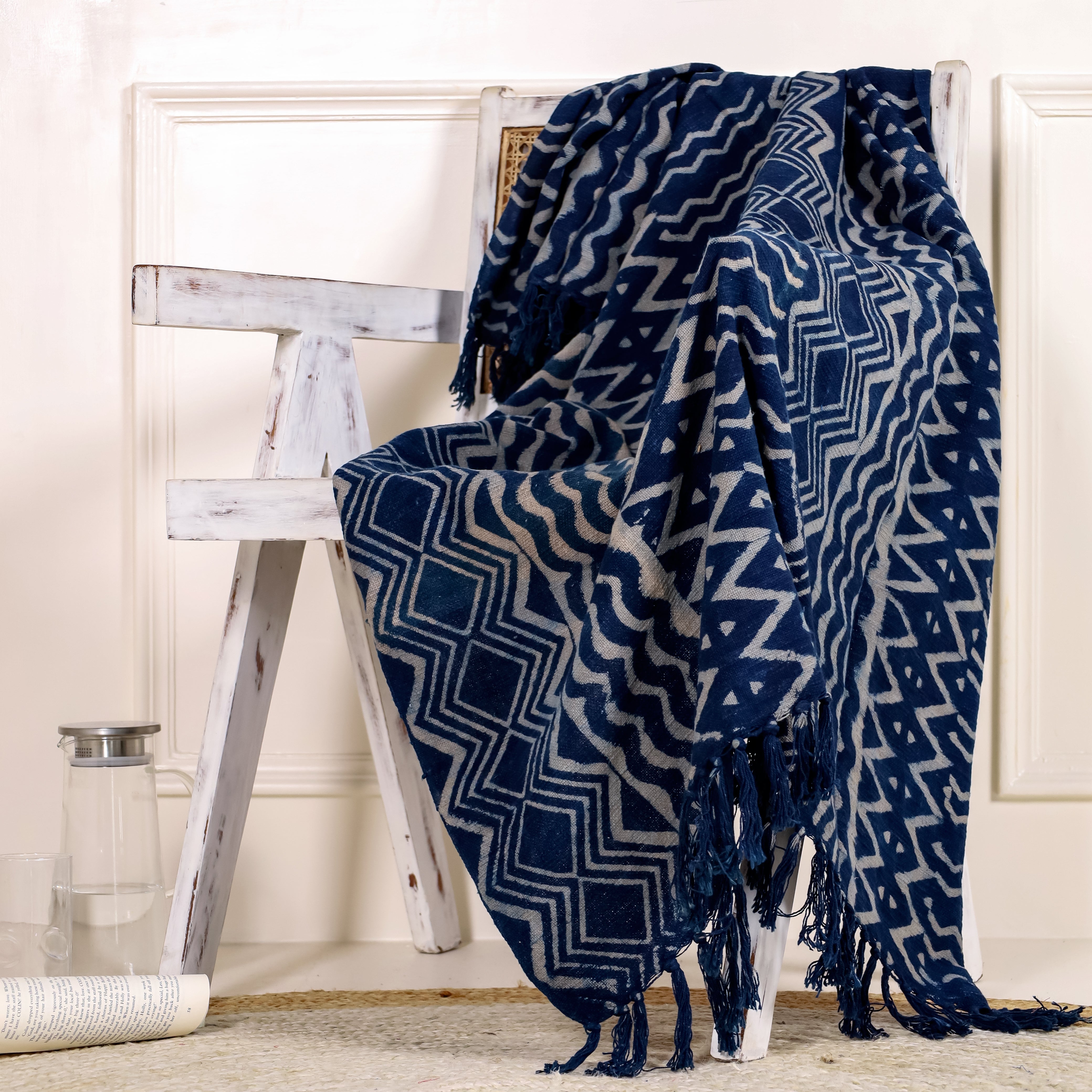 Hand Block Indigo Print Throw