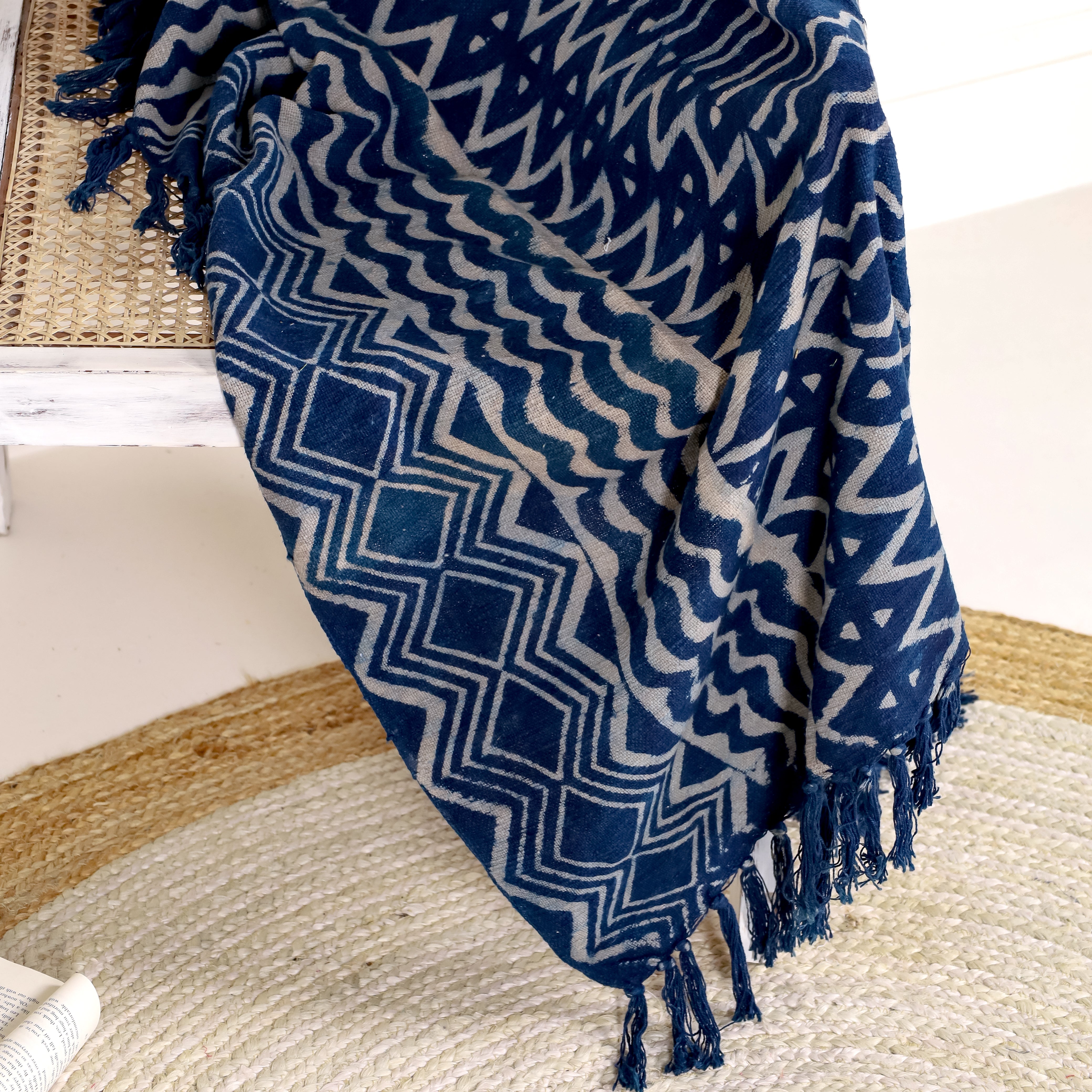 Hand Block Indigo Print Throw