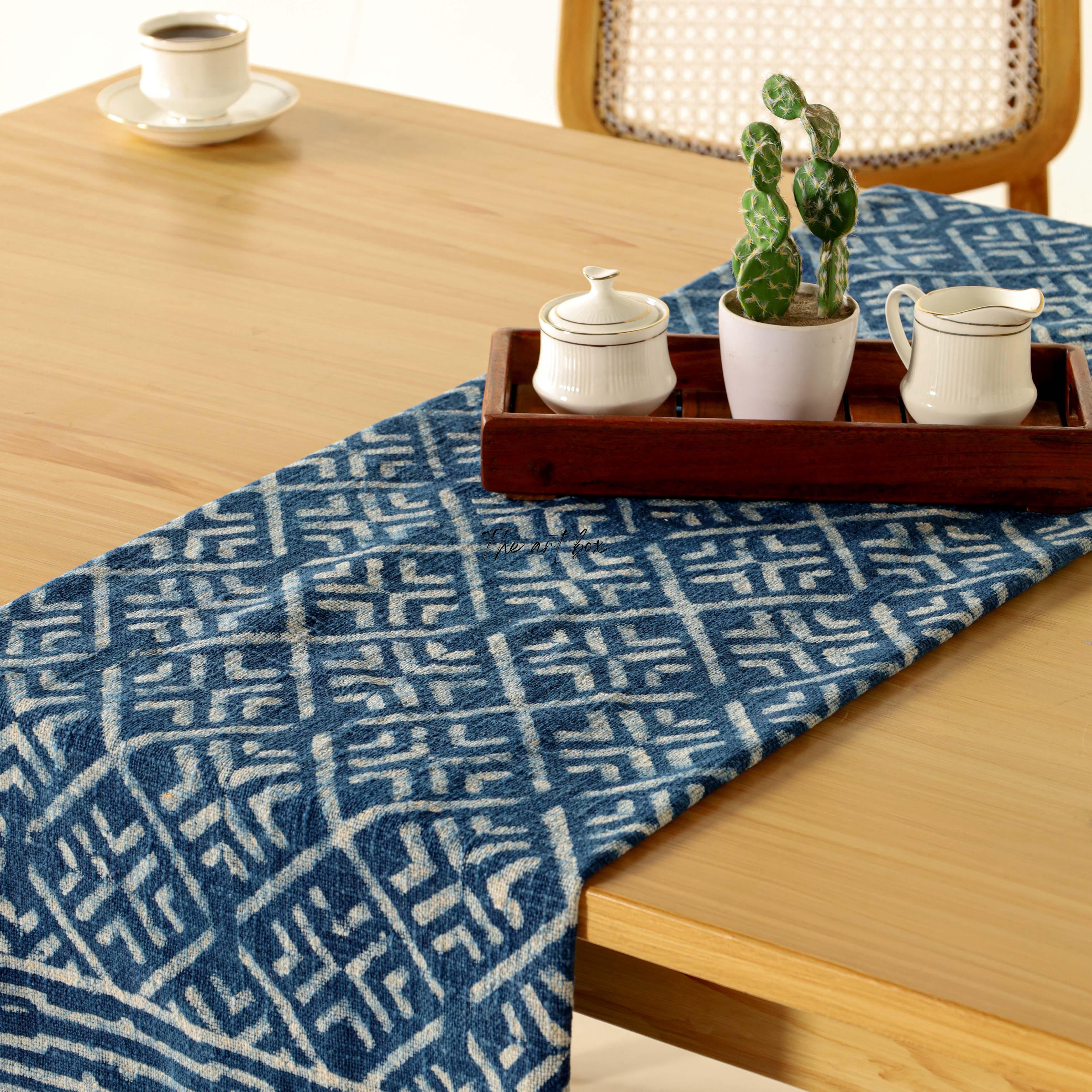 Blue Printed Cotton Table Runner