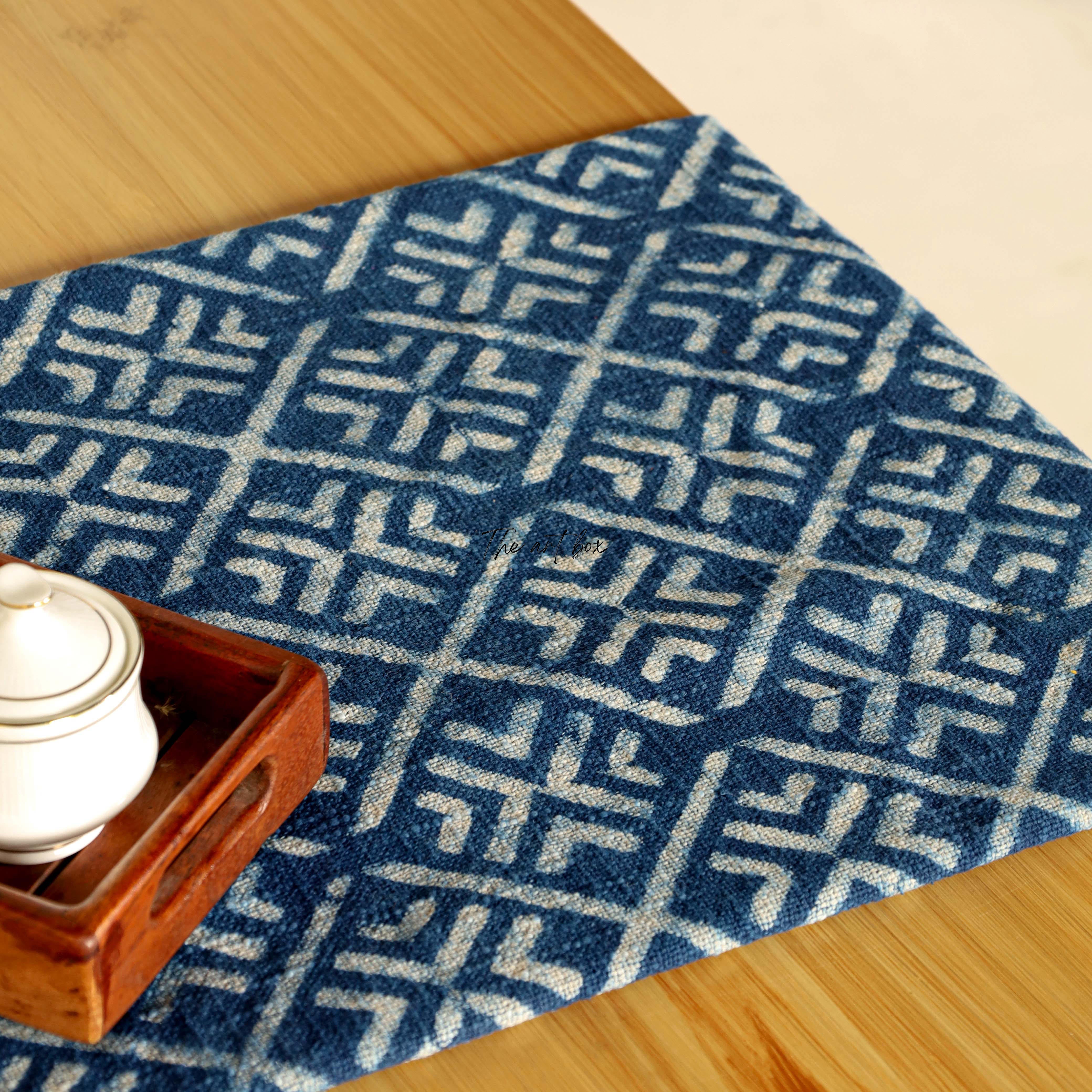 Blue Printed Cotton Table Runner