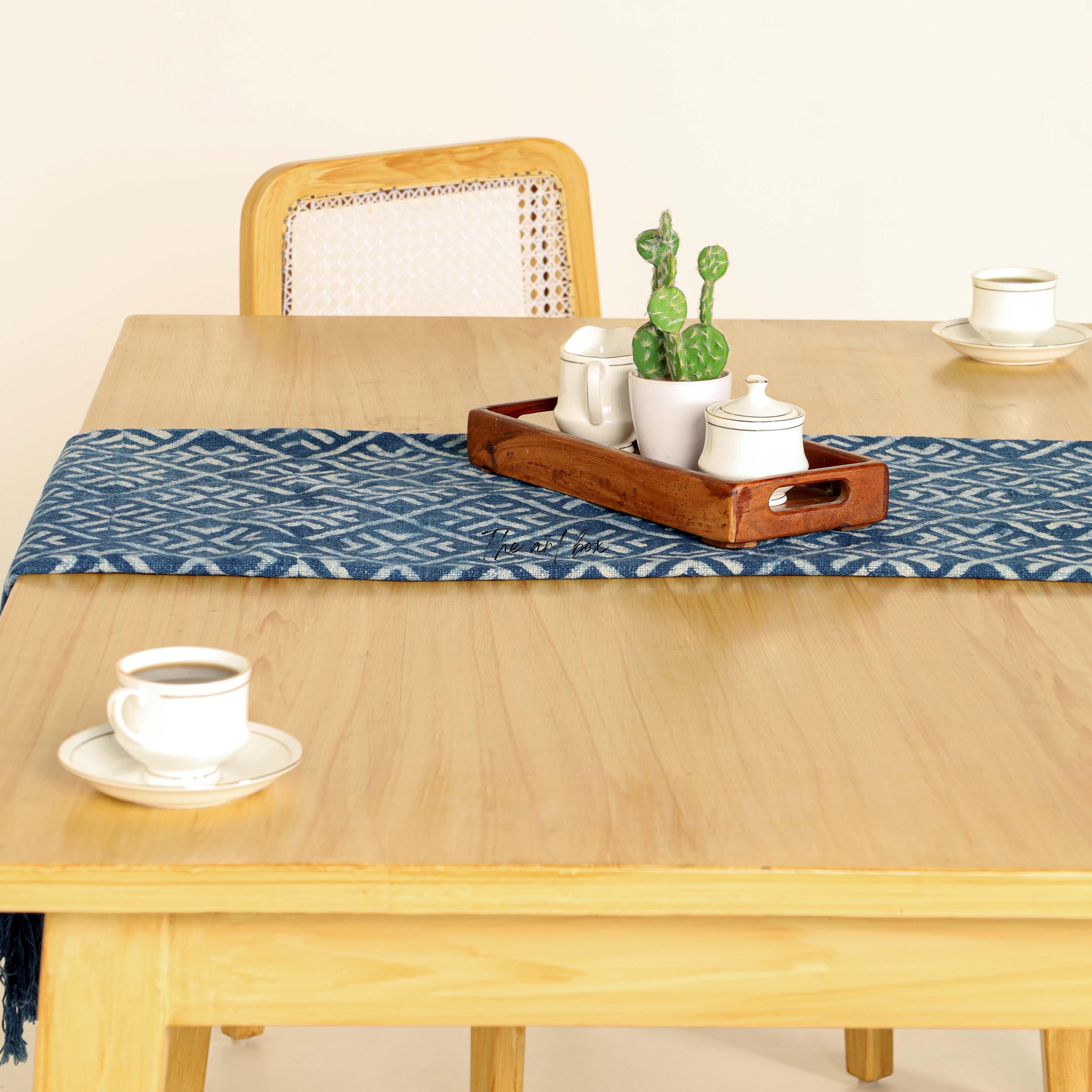 Blue Printed Cotton Table Runner