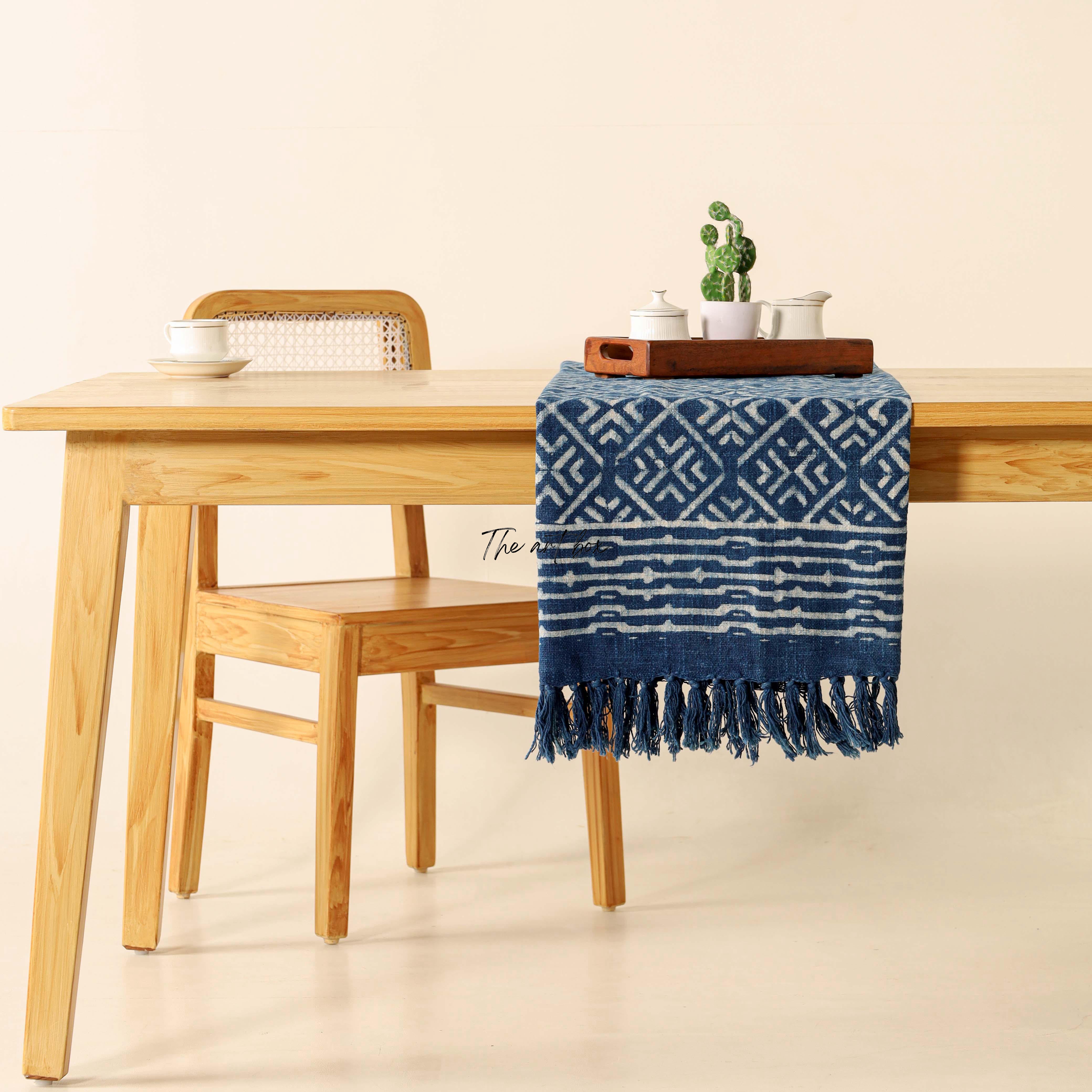 Blue Printed Cotton Table Runner