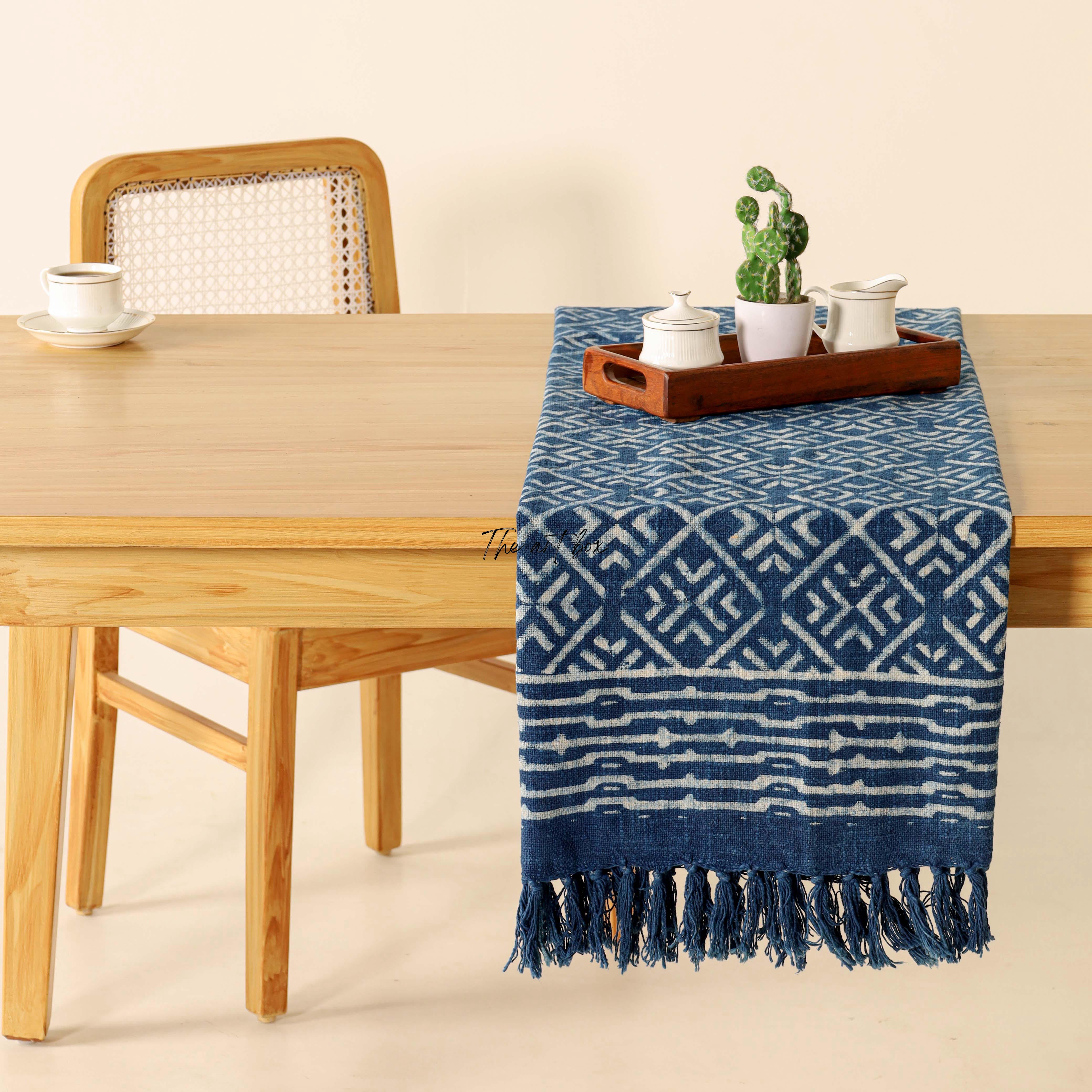 Blue Printed Cotton Table Runner