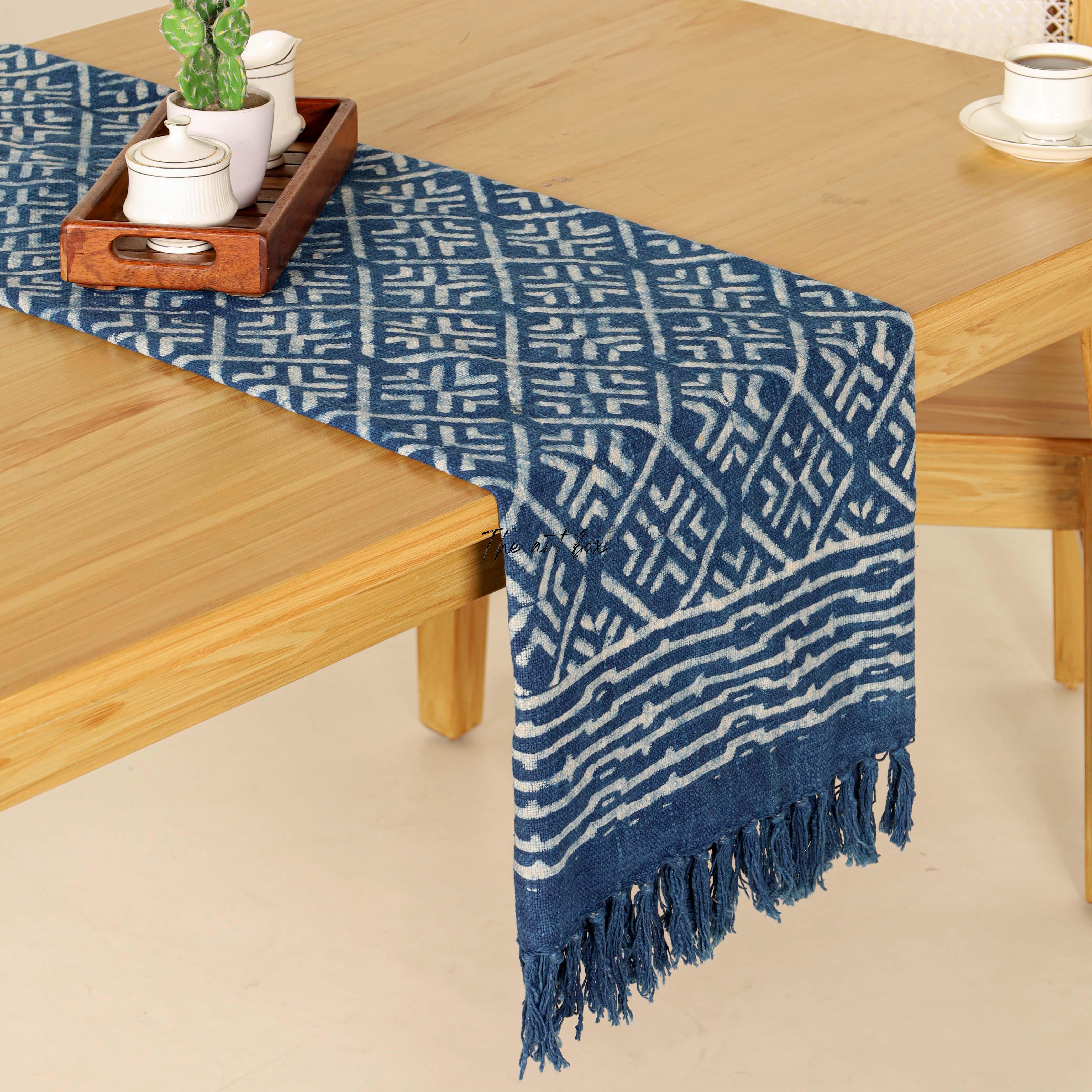 Blue Printed Cotton Table Runner