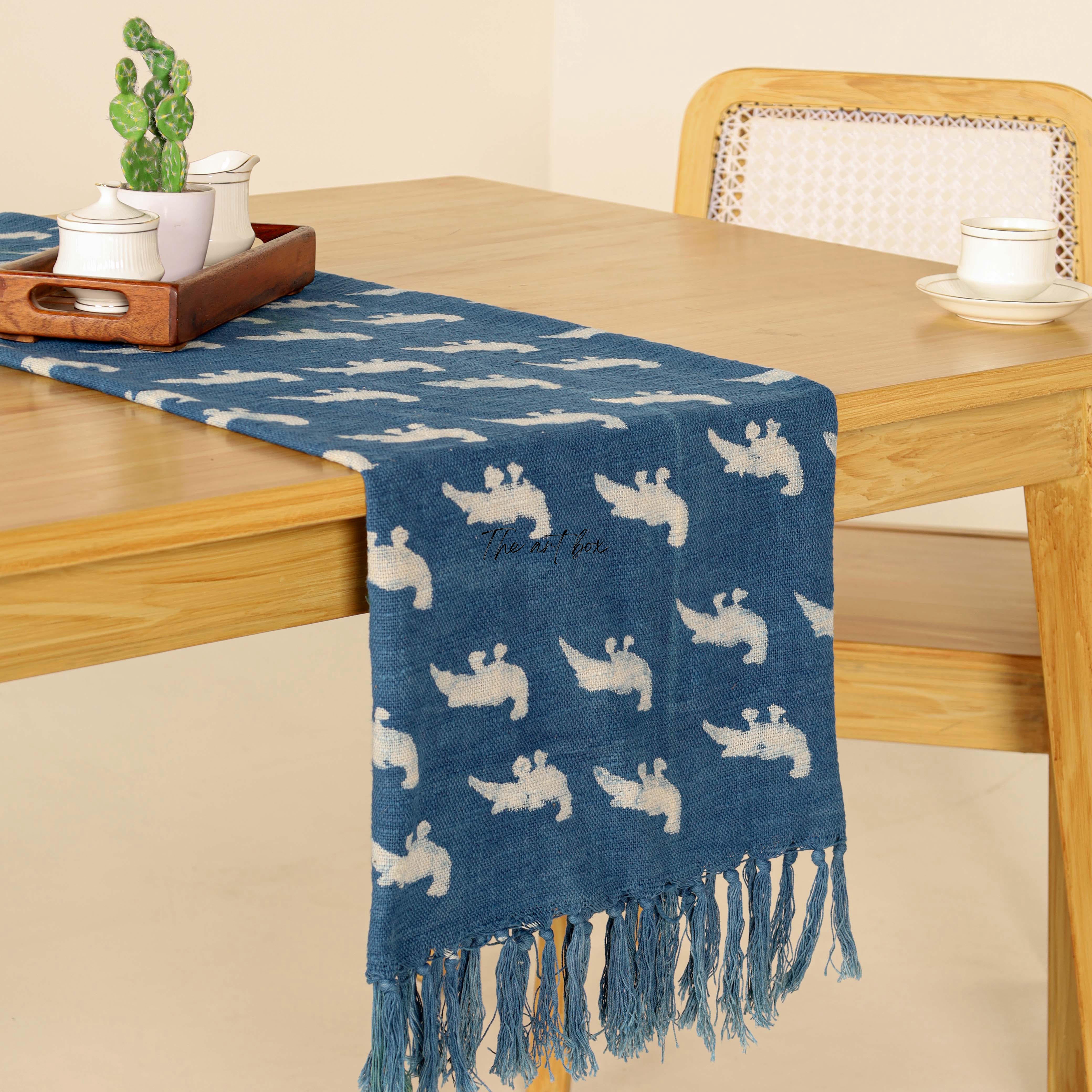 Blue Printed Cotton Table Runner