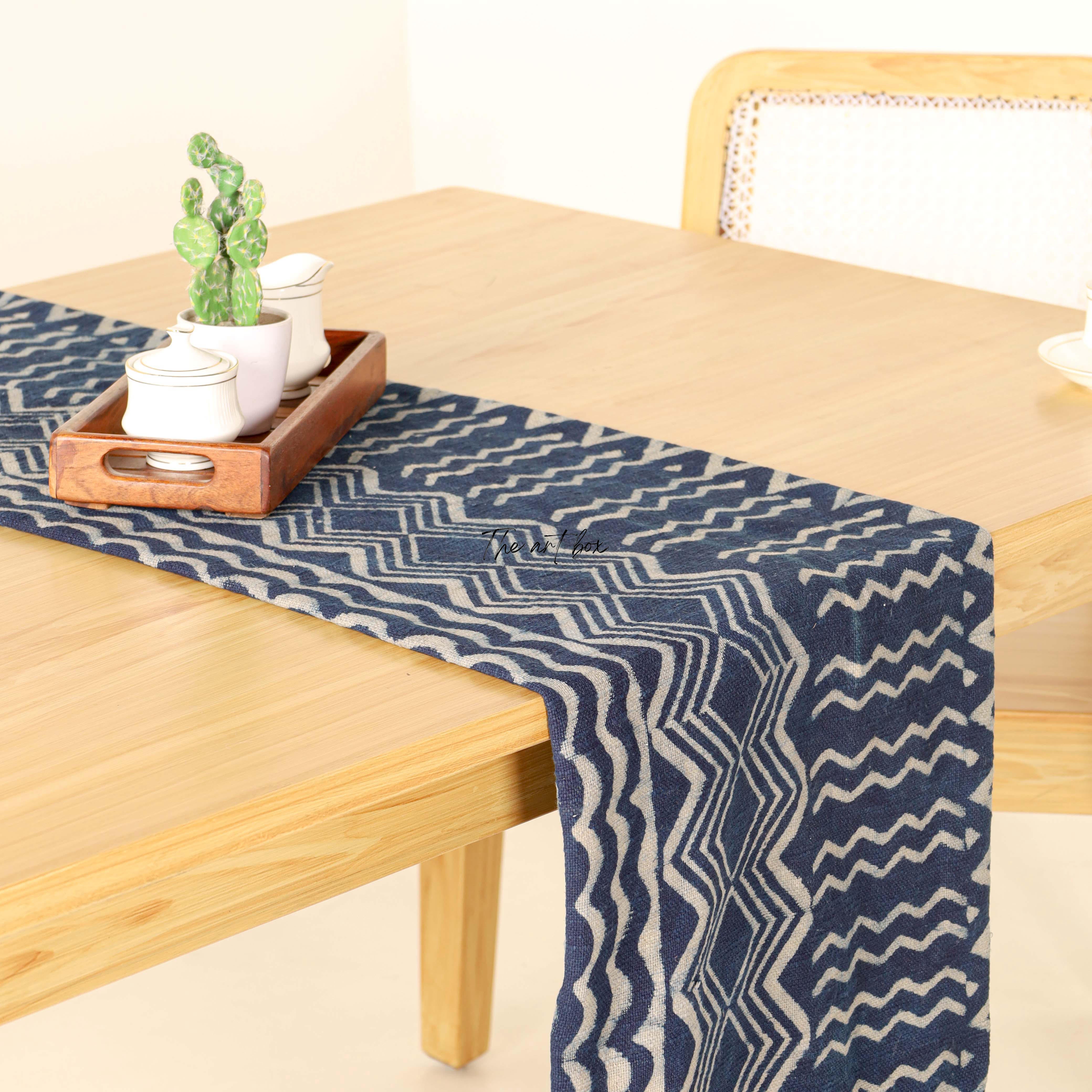 Blue Printed Cotton Table Runner