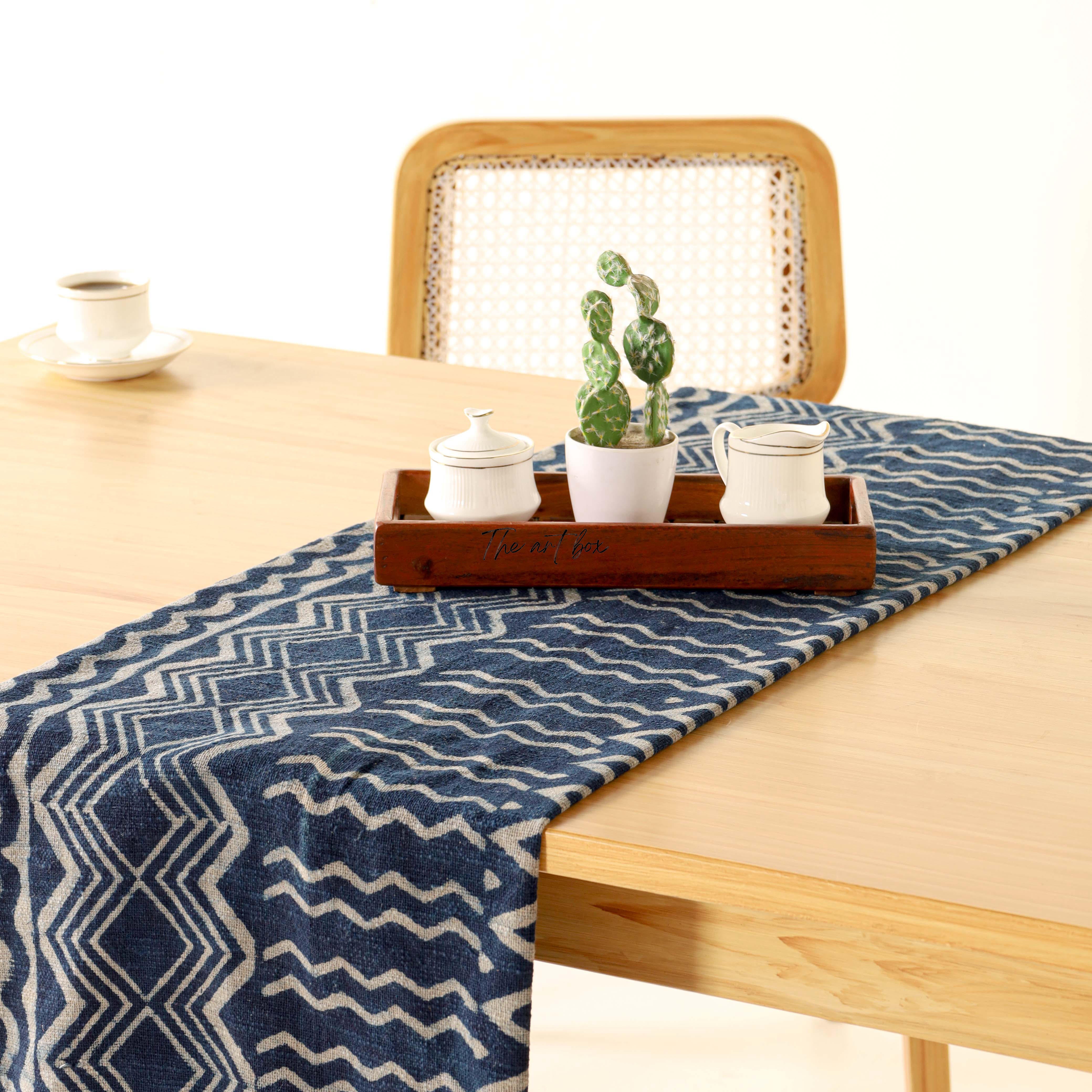 Blue Printed Cotton Table Runner