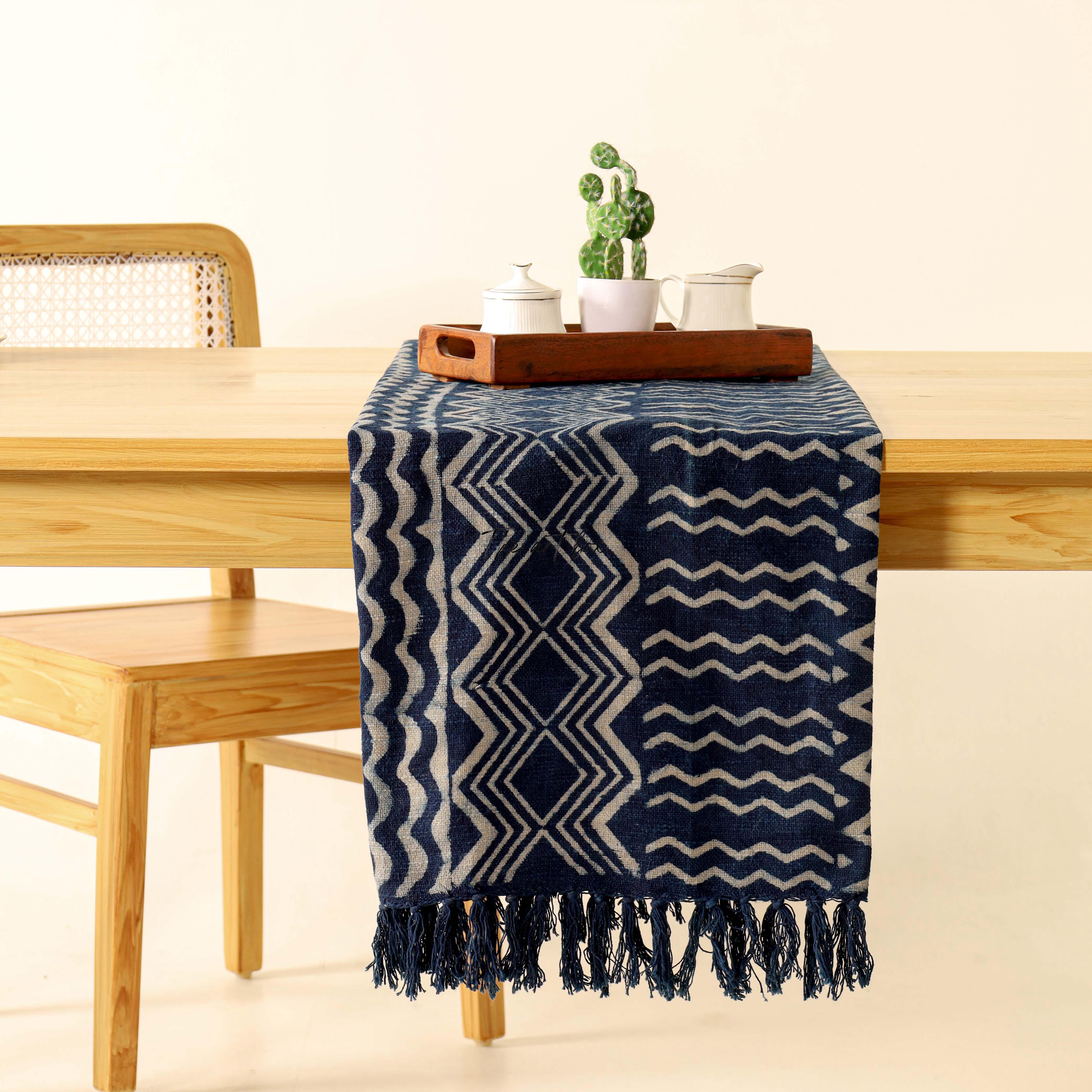 Blue Printed Cotton Table Runner