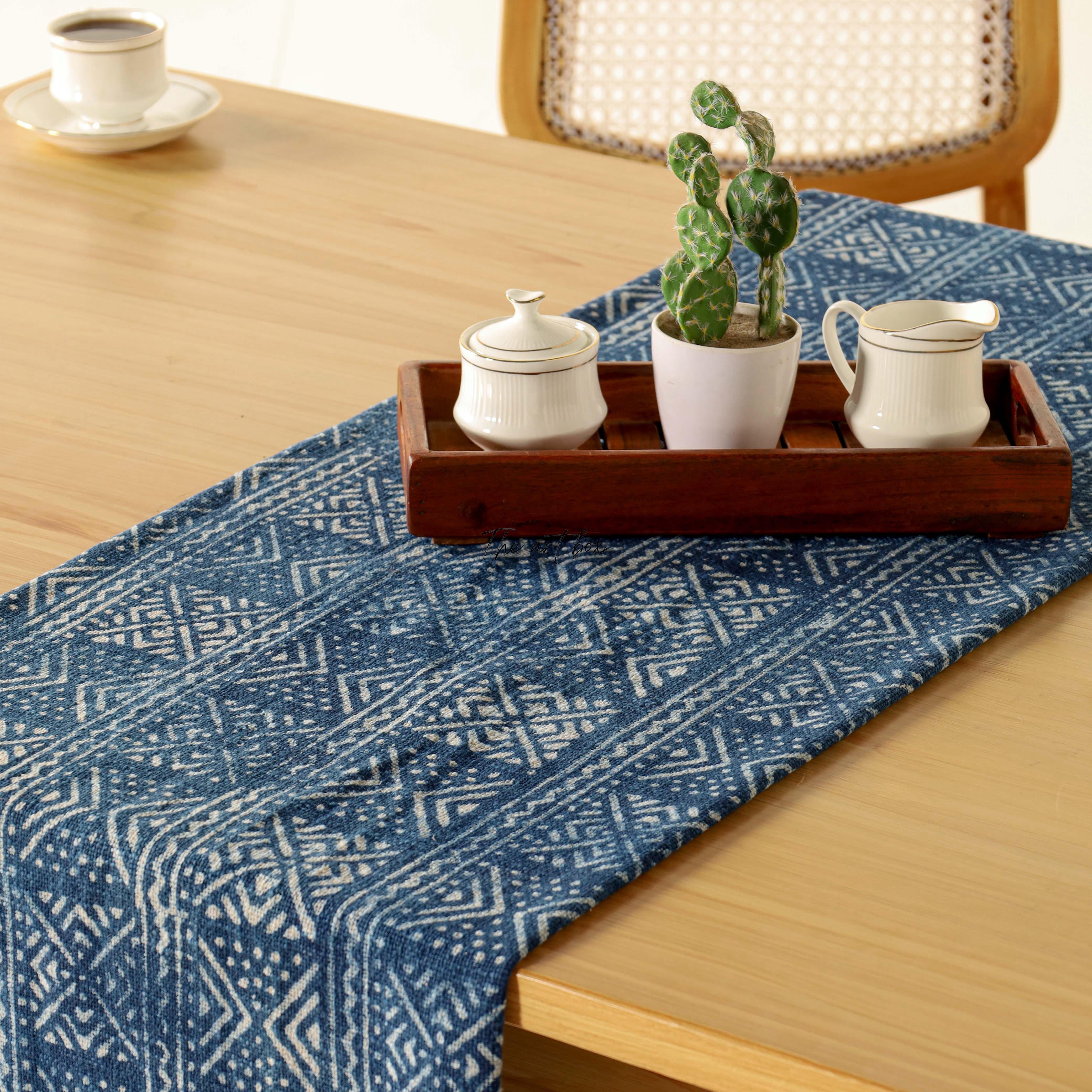 Blue Printed Cotton Table Runner