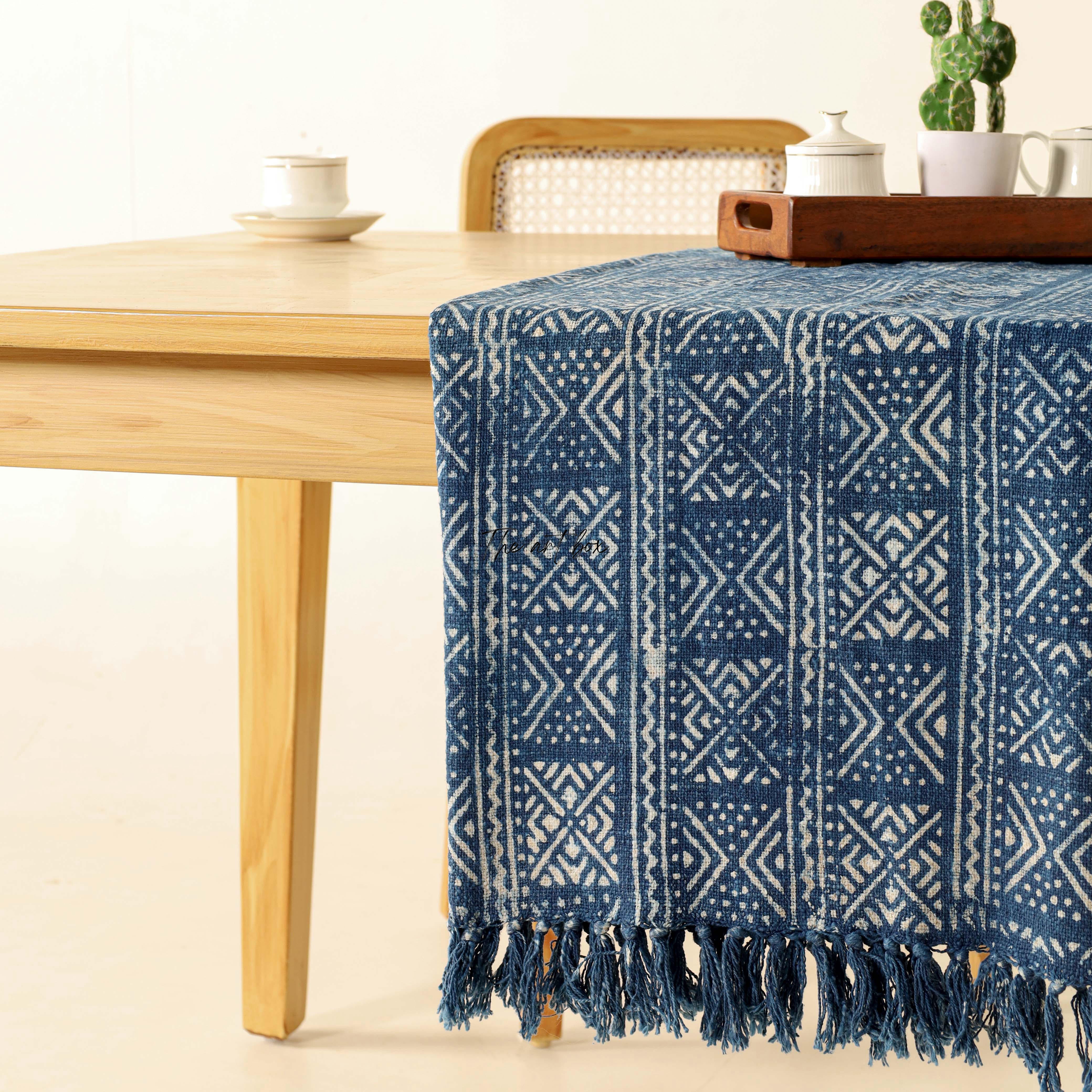 Blue Printed Cotton Table Runner