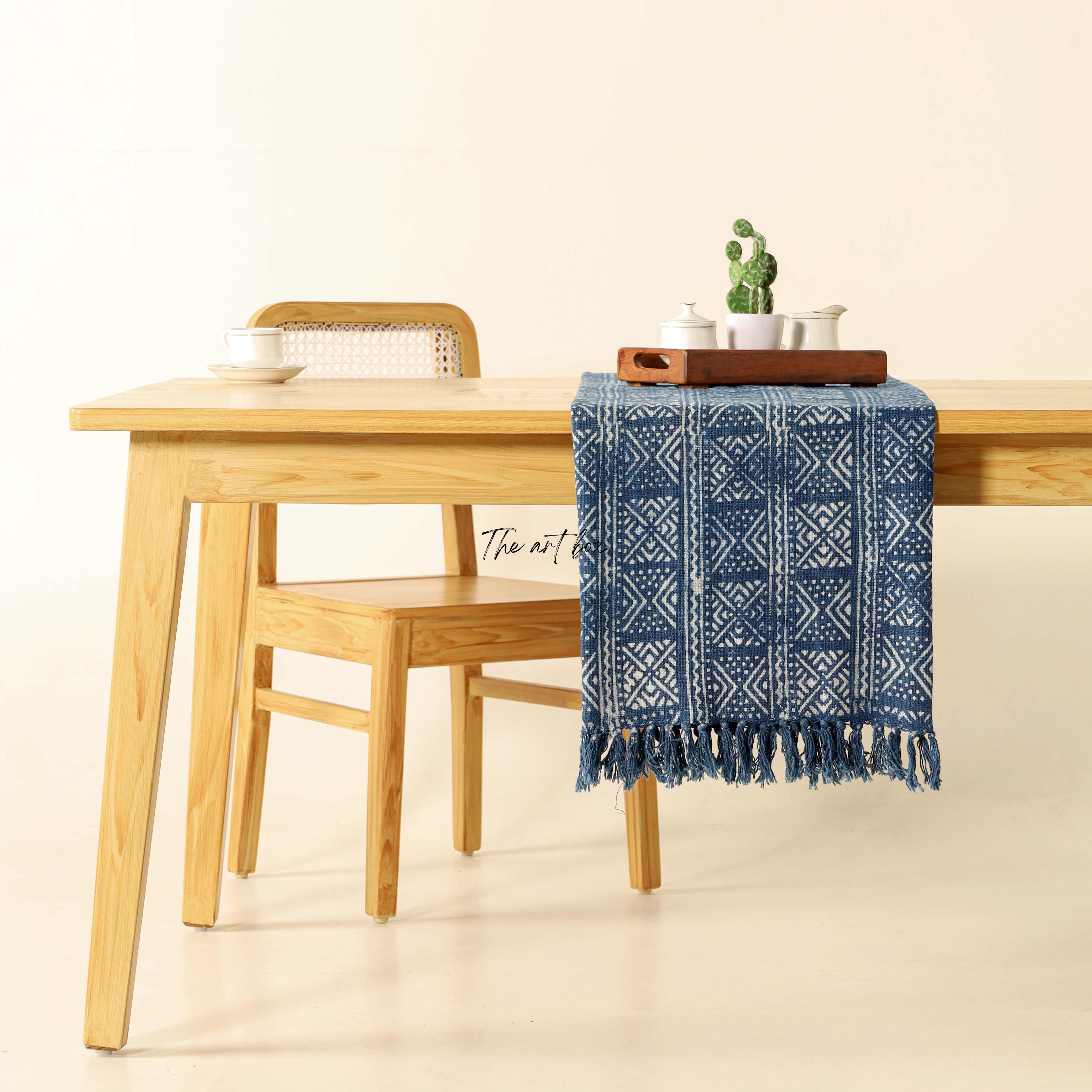 Blue Printed Cotton Table Runner