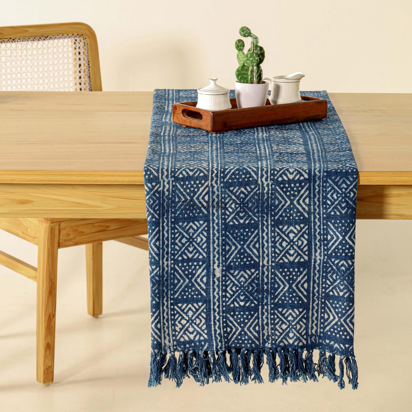 Blue Printed Cotton Table Runner