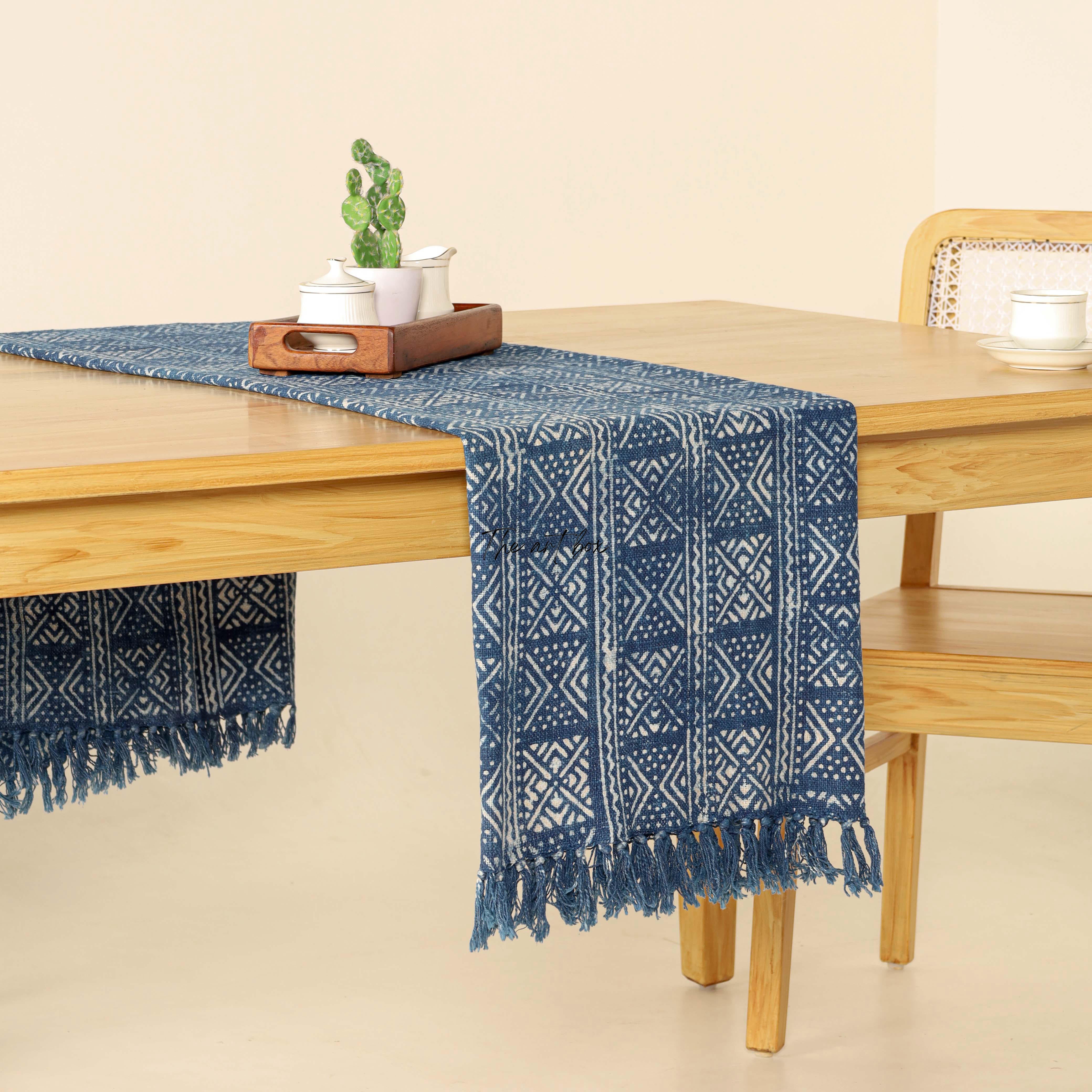 Blue Printed Cotton Table Runner