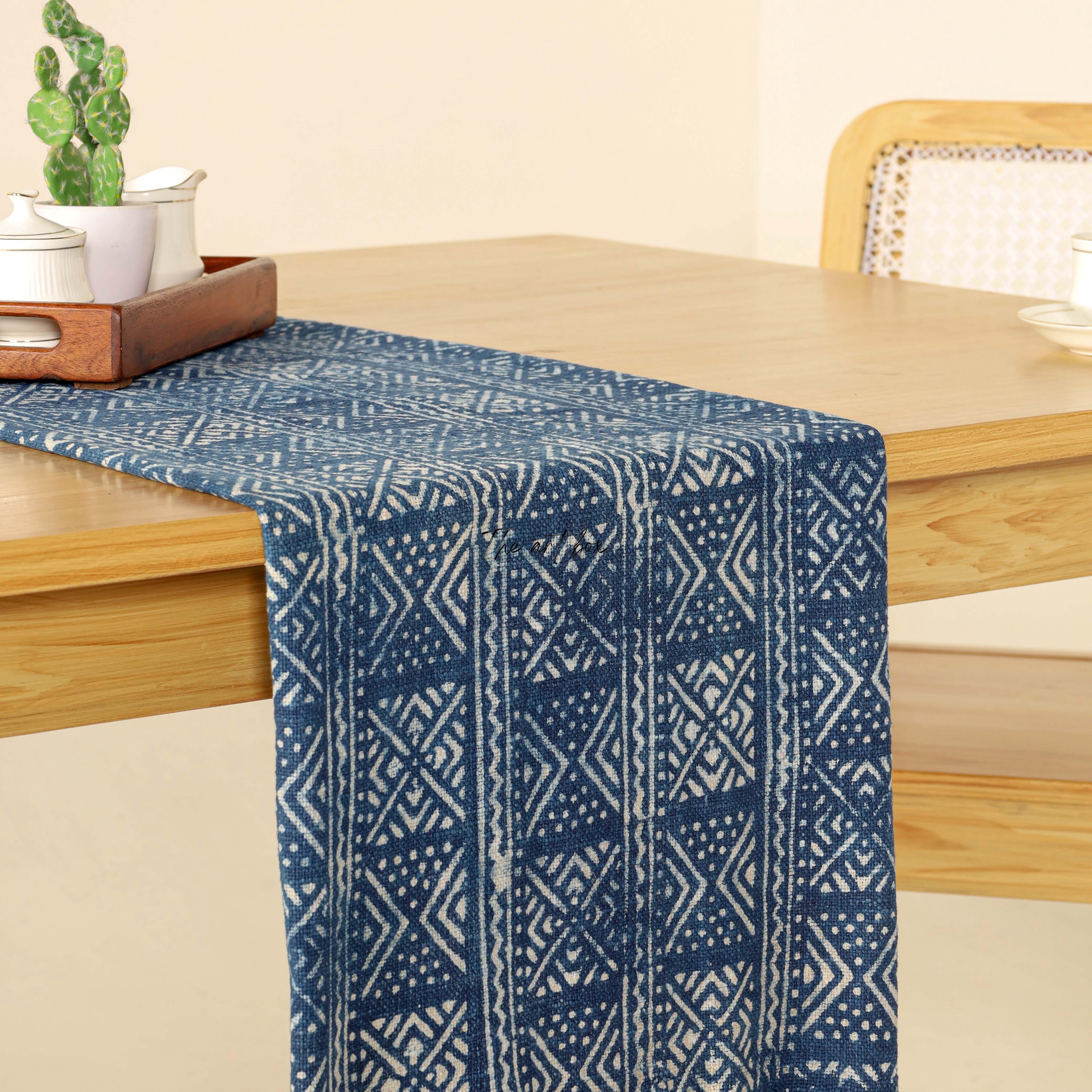 Blue Printed Cotton Table Runner