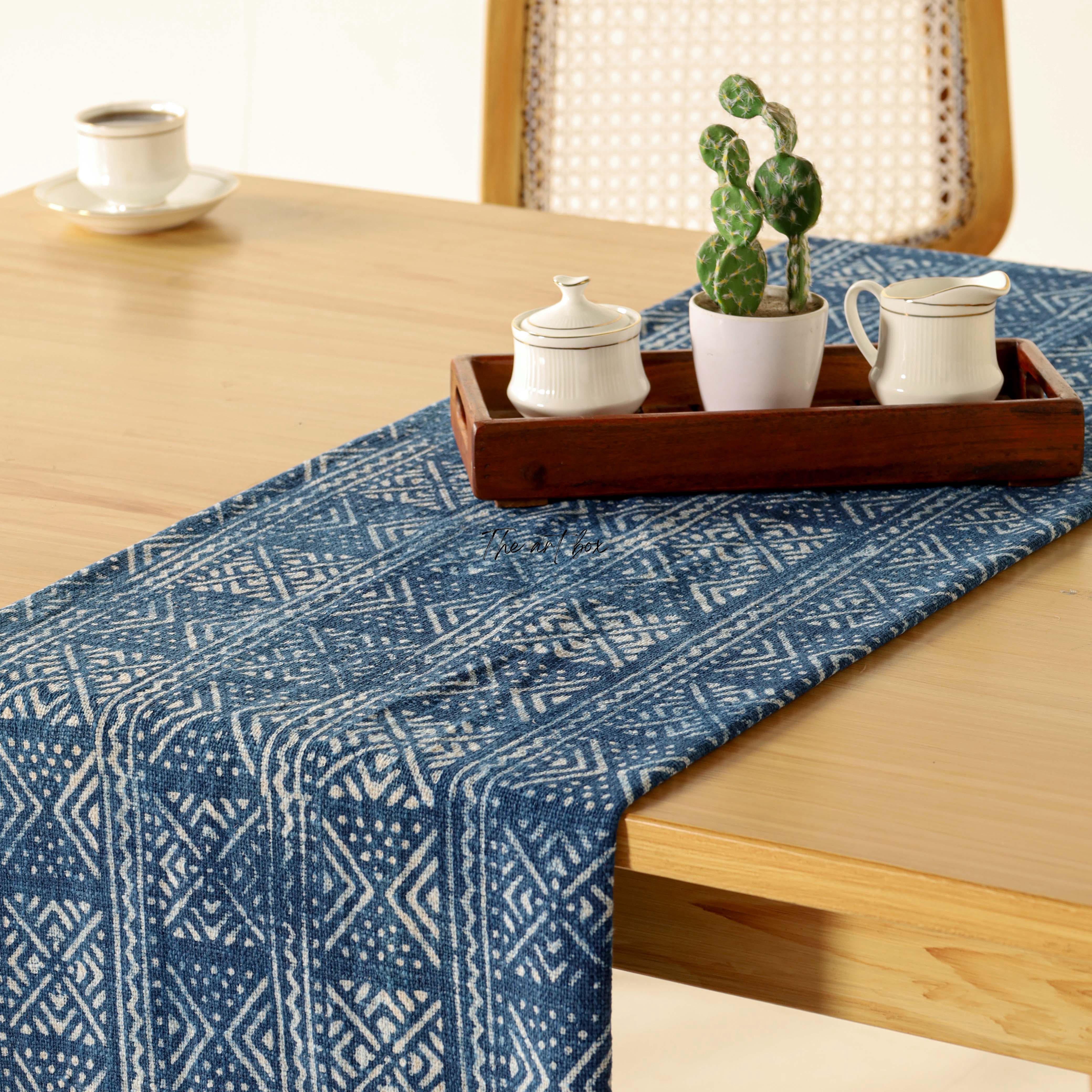 Blue Printed Cotton Table Runner