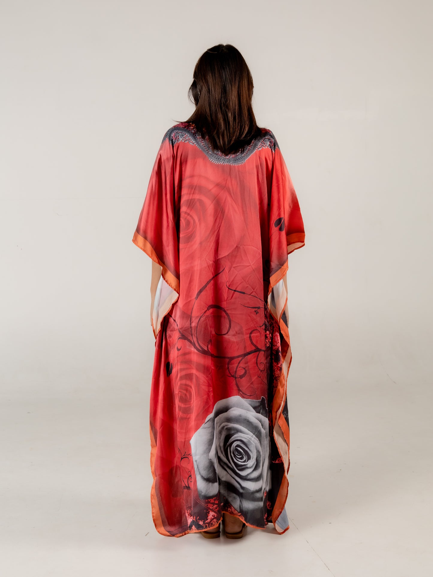 Red Rose Kaftan Dresses for Women Floral Pattern Long Kaftan