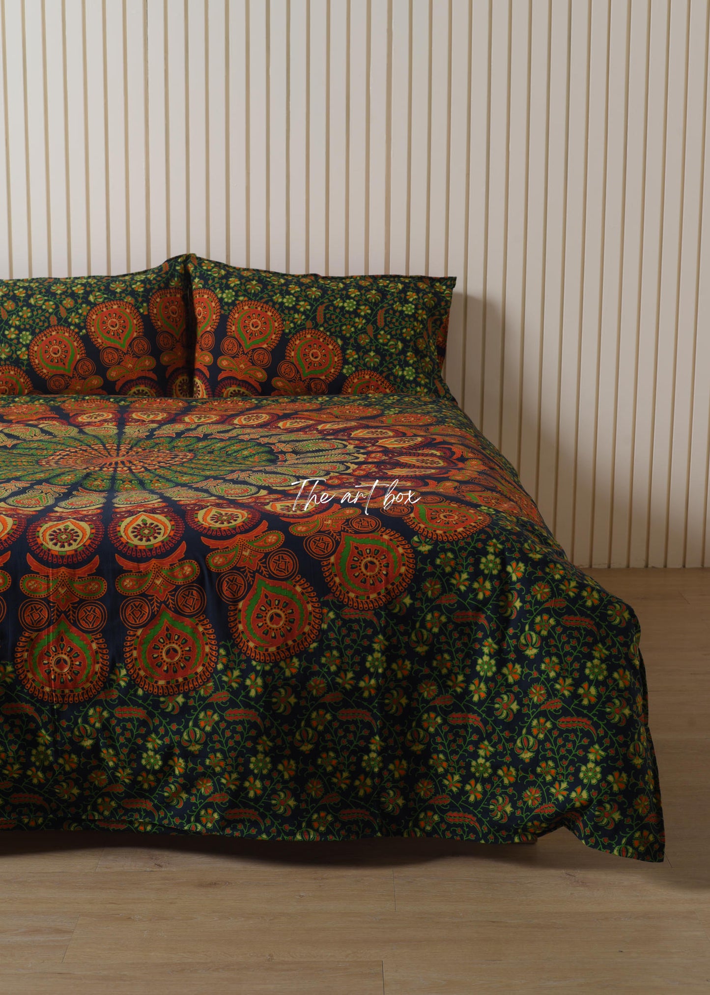 Green Peacock Mandala Duvet Covers with Pillow Covers