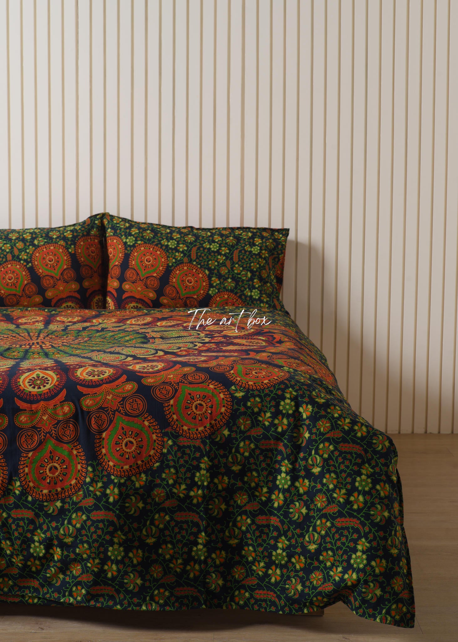 Green Peacock Mandala Duvet Covers with Pillow Covers