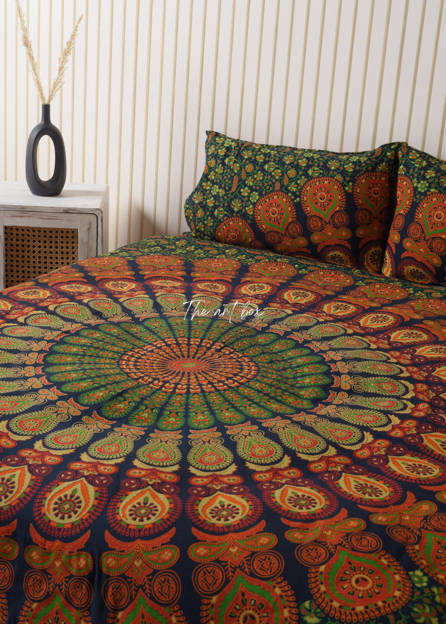 Green Peacock Mandala Duvet Covers with Pillow Covers