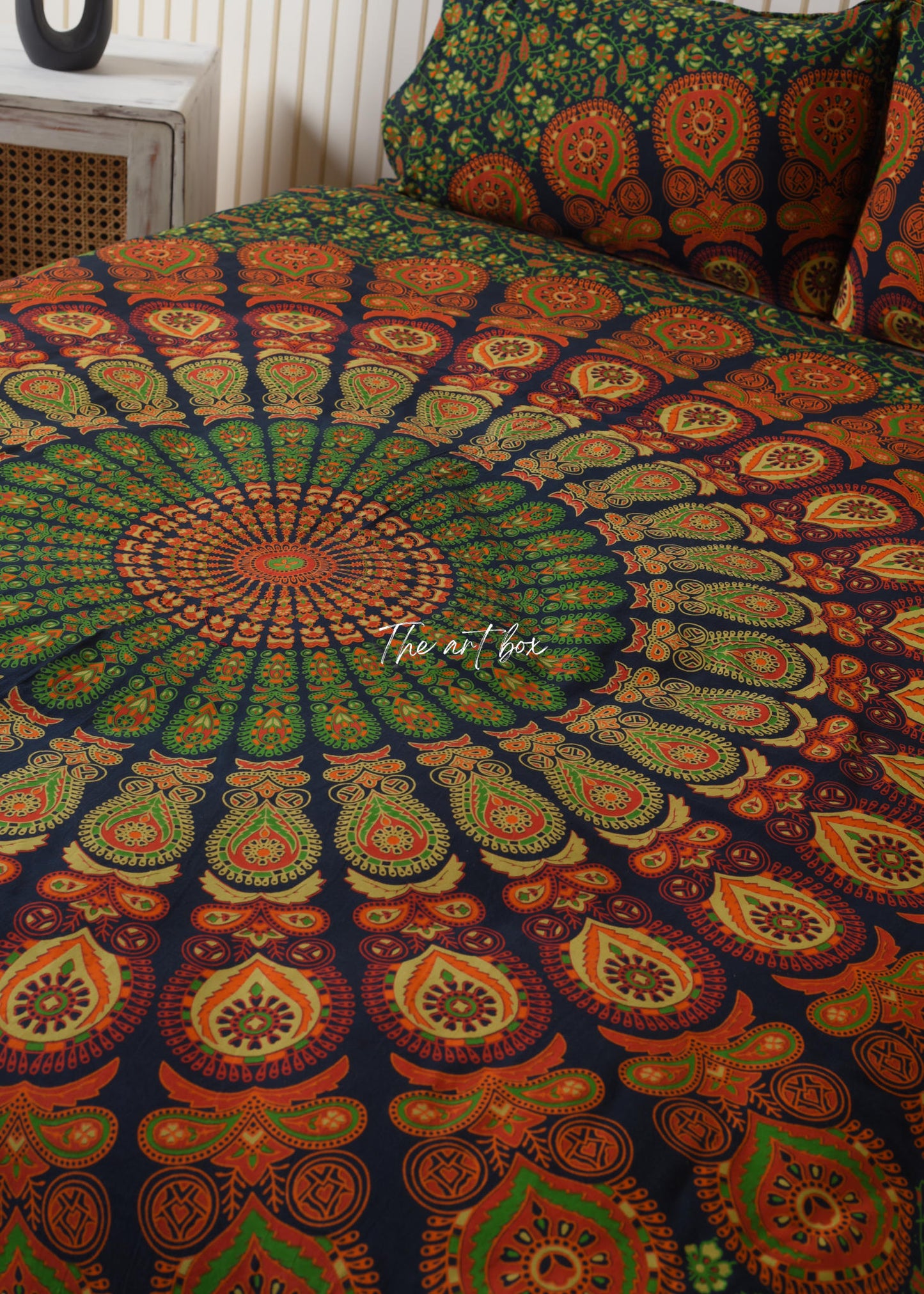 Green Peacock Mandala Duvet Covers with Pillow Covers