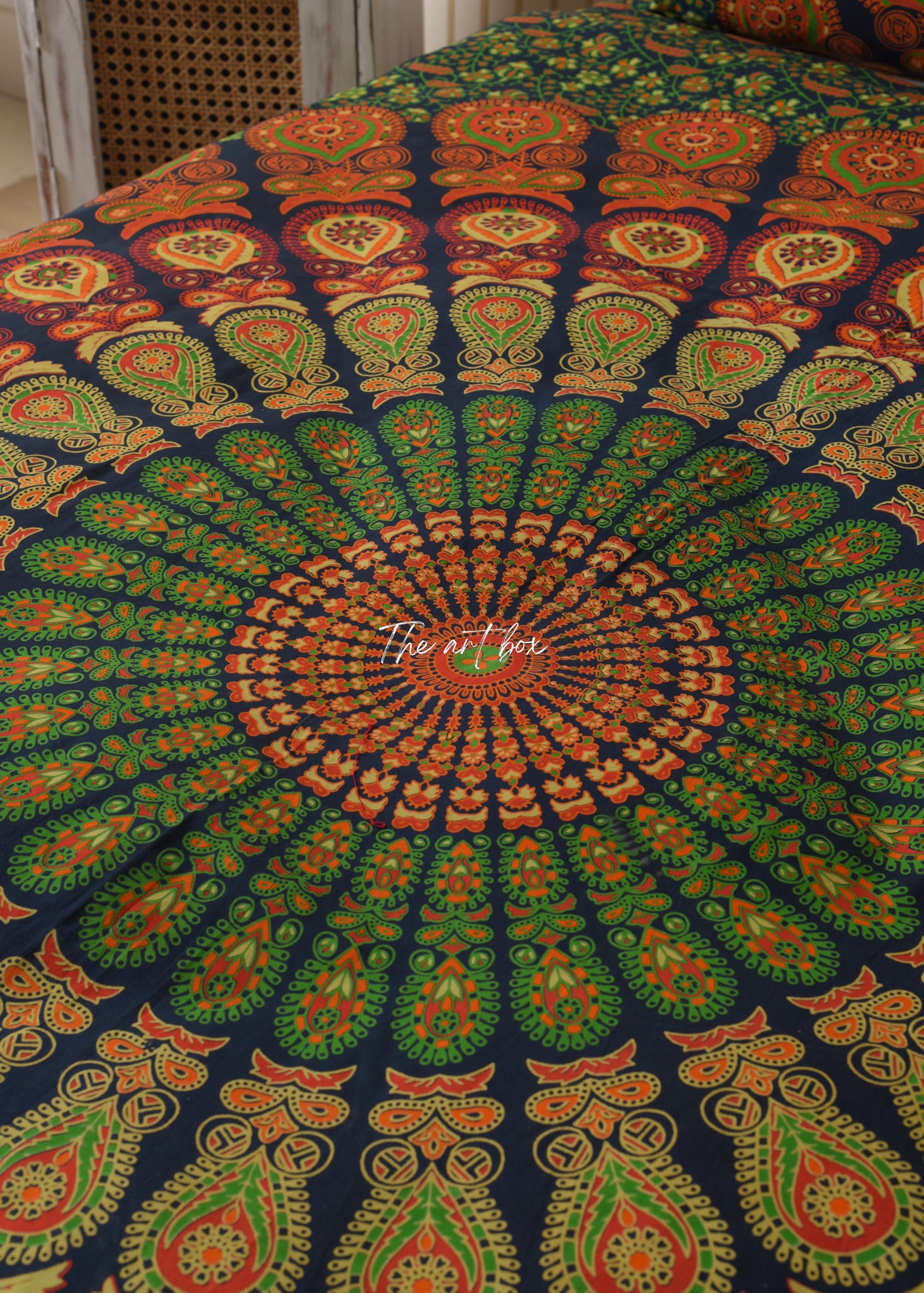 Green Peacock Mandala Duvet Covers with Pillow Covers