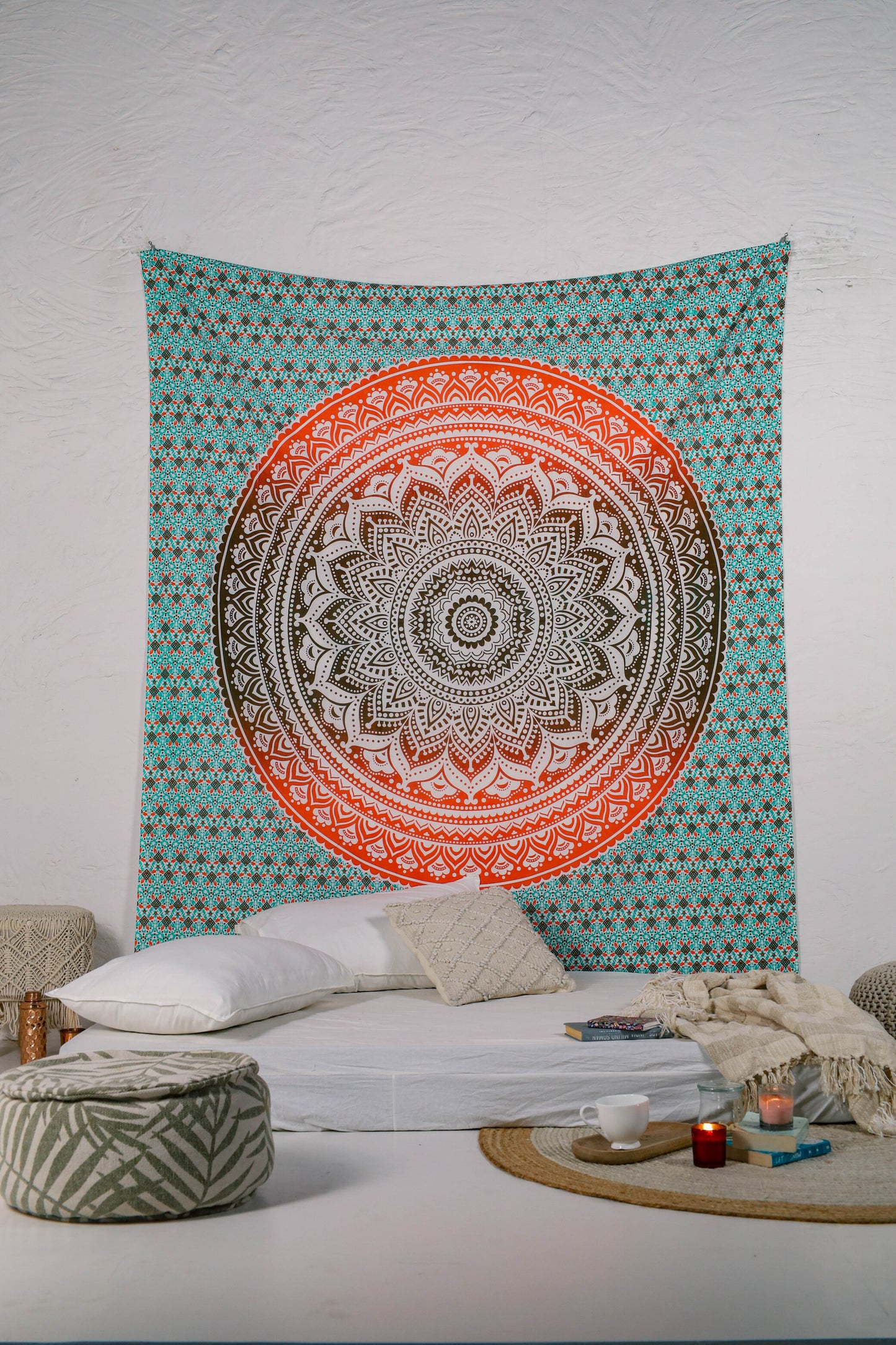 Turquoise Blue and Orange Ombre Tapestry
