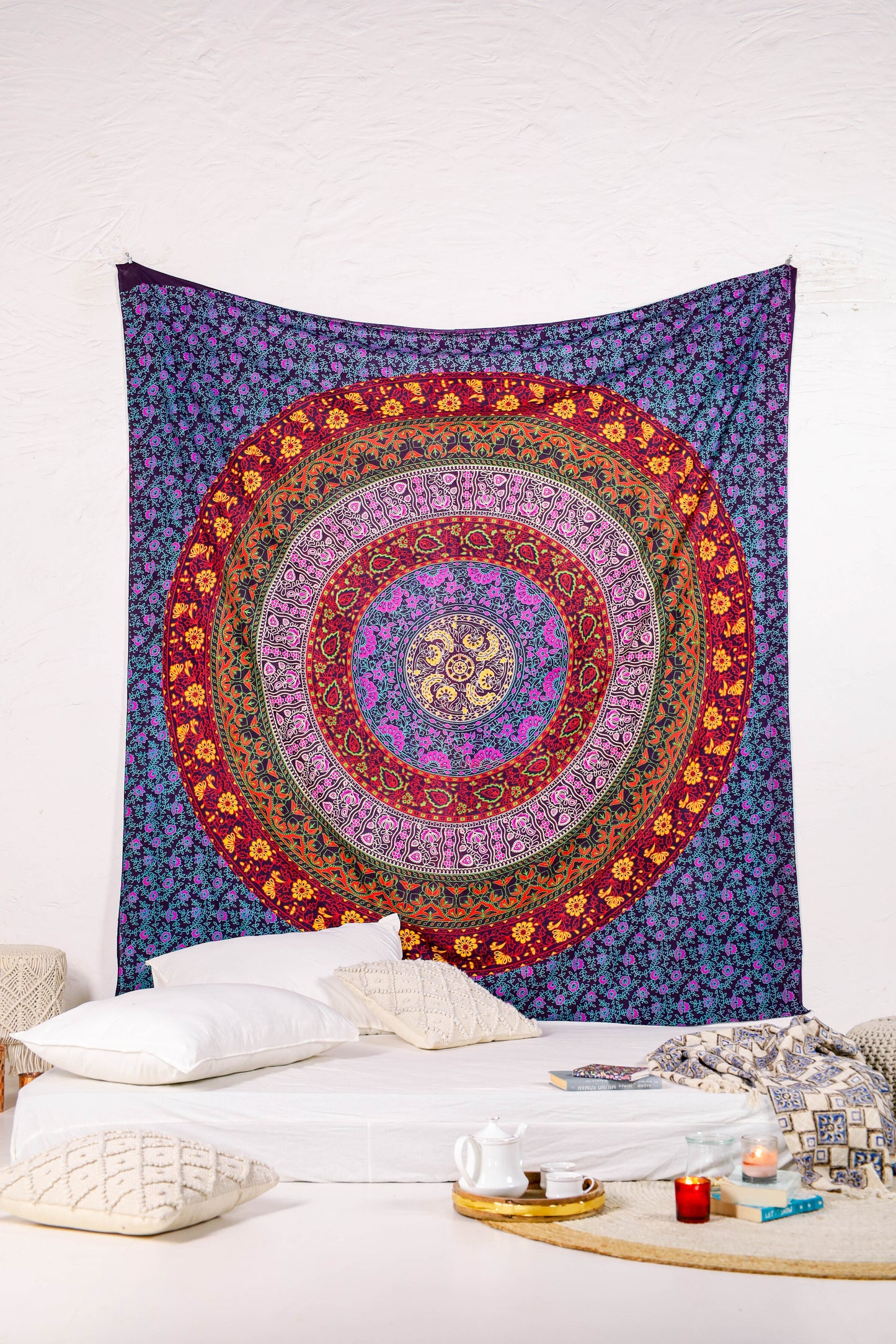 Multicolor Floral Ombre Tapestry