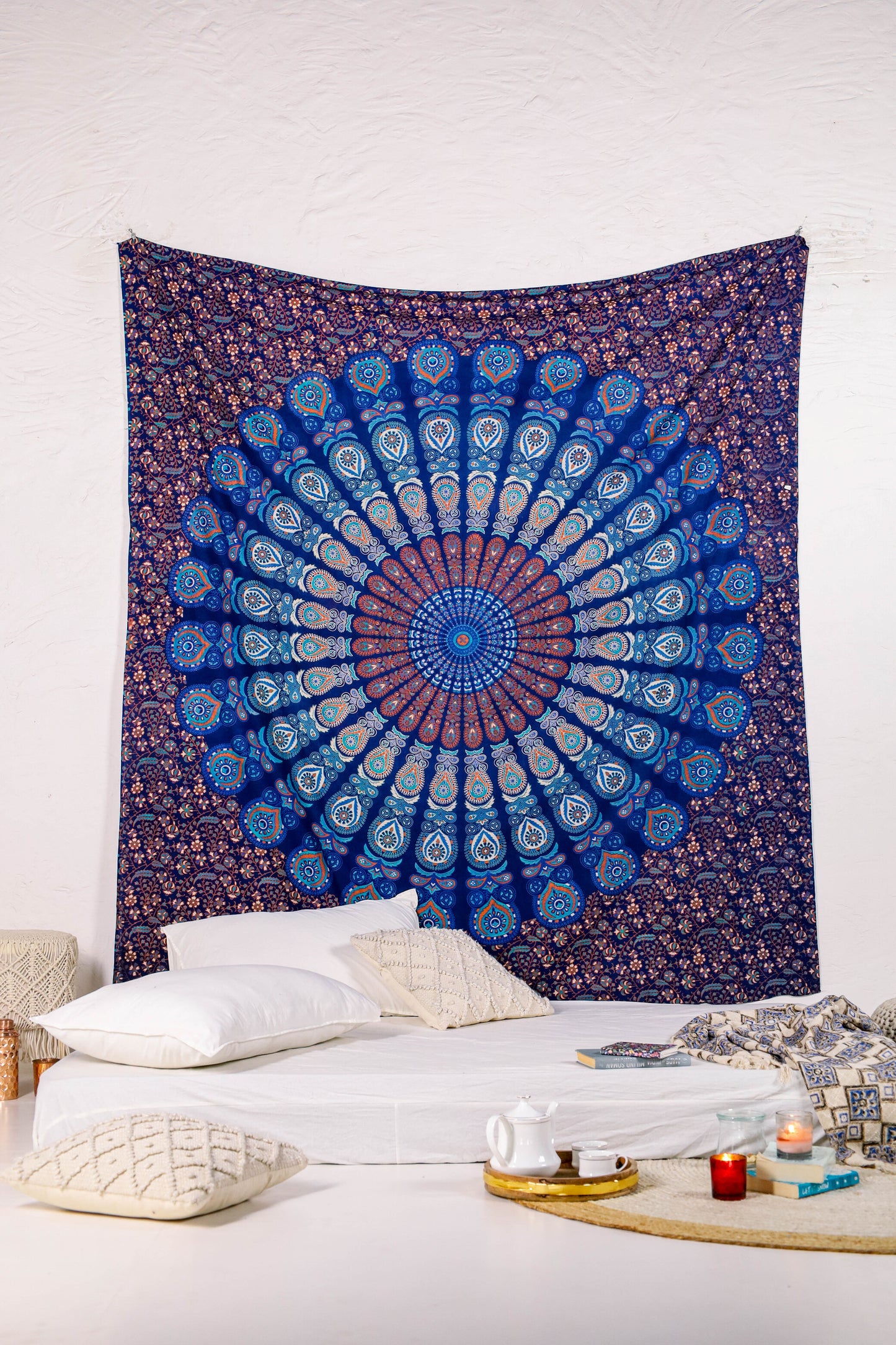 Midnight Blue Peacock Ombre Tapestry