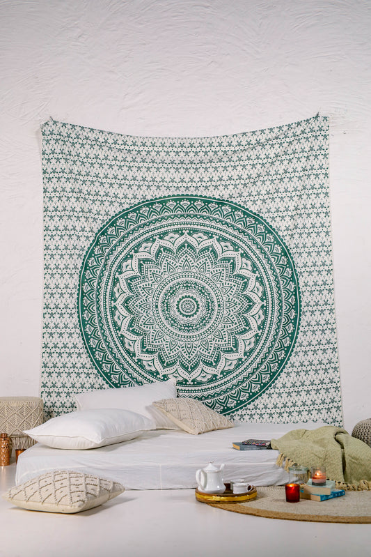 Sage Green Mandala Ombre Tapestry