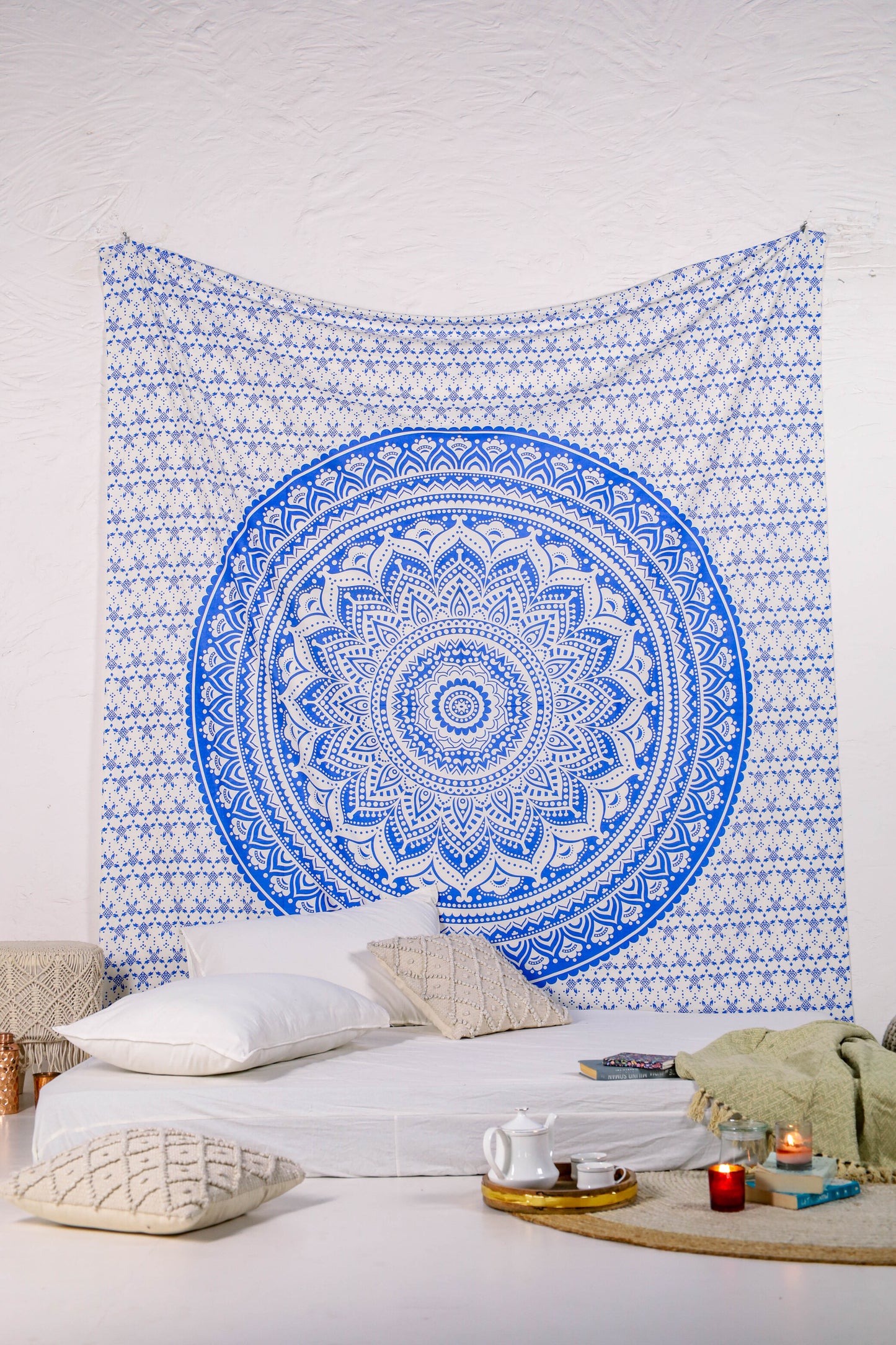 Bright Blue Mandala Ombre Tapestry