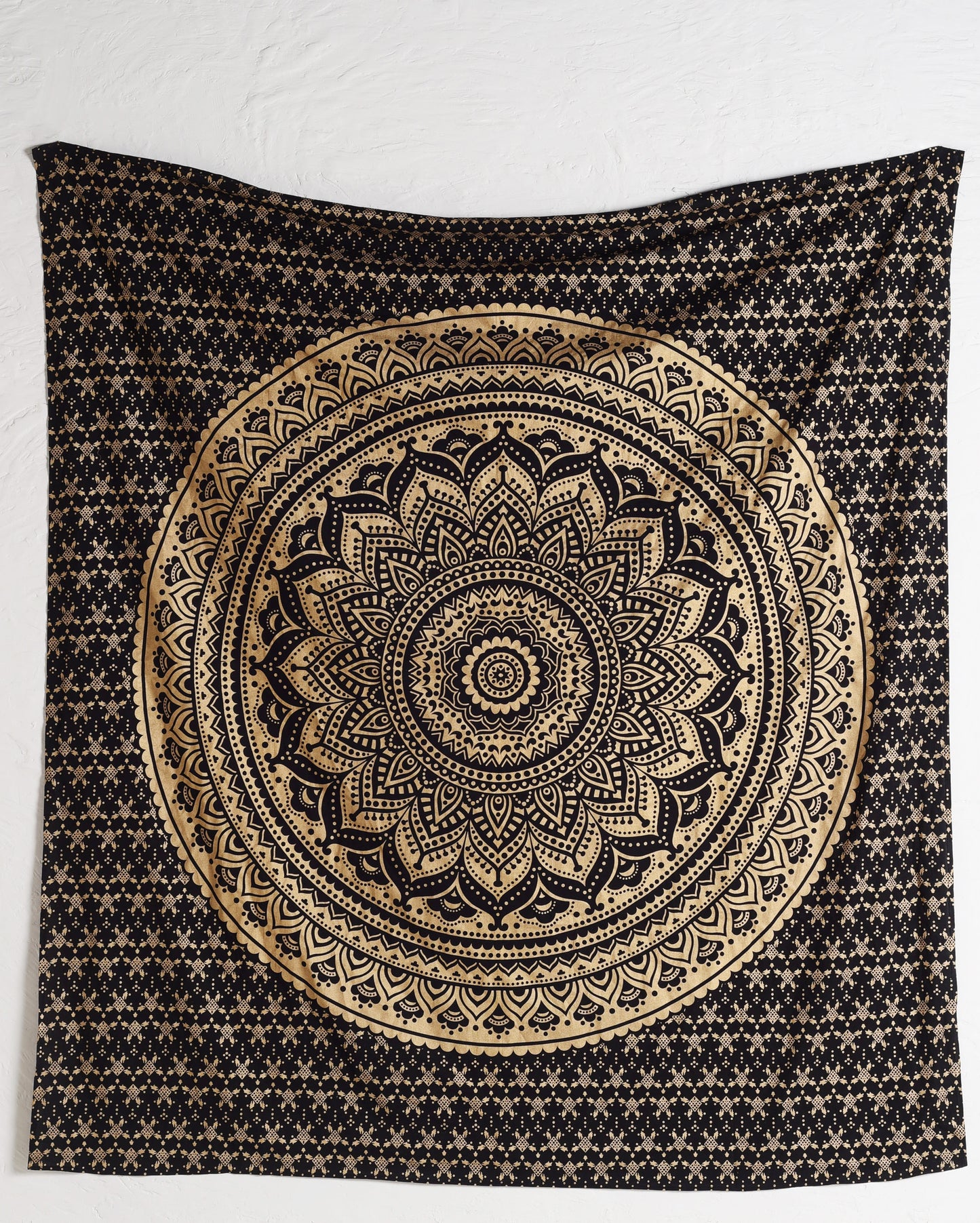 Black and Gold Mandala Ombre Tapestry