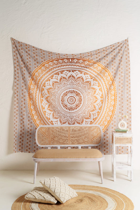 Orange Mandala Ombre Tapestry