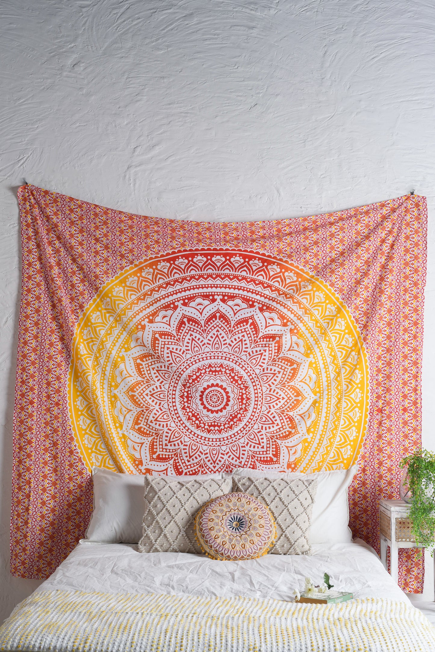 Orange and Yellow Mandala Ombre Tapestry