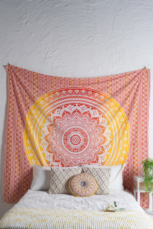 Orange and Yellow Mandala Ombre Tapestry