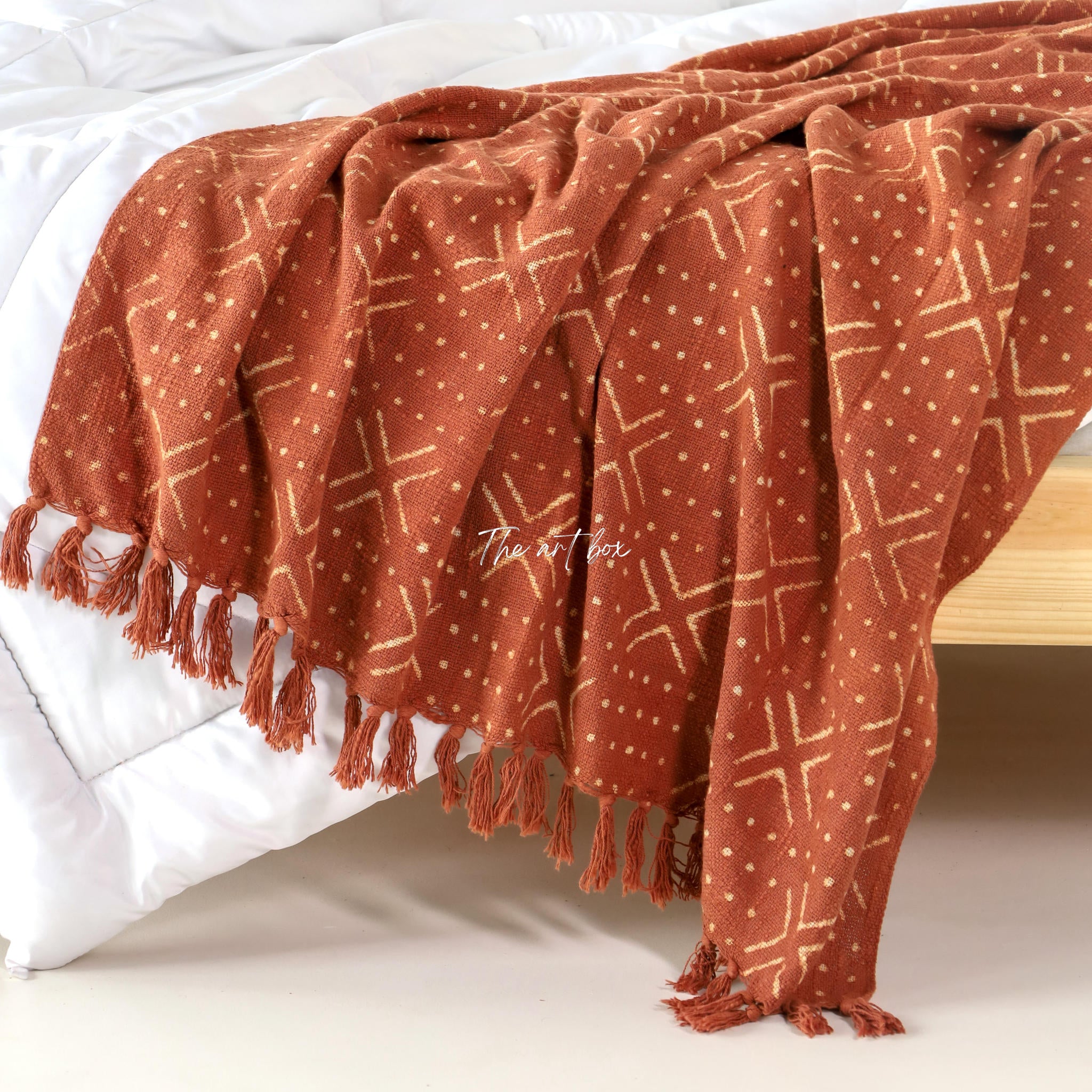 Orange Daabu Print Throw